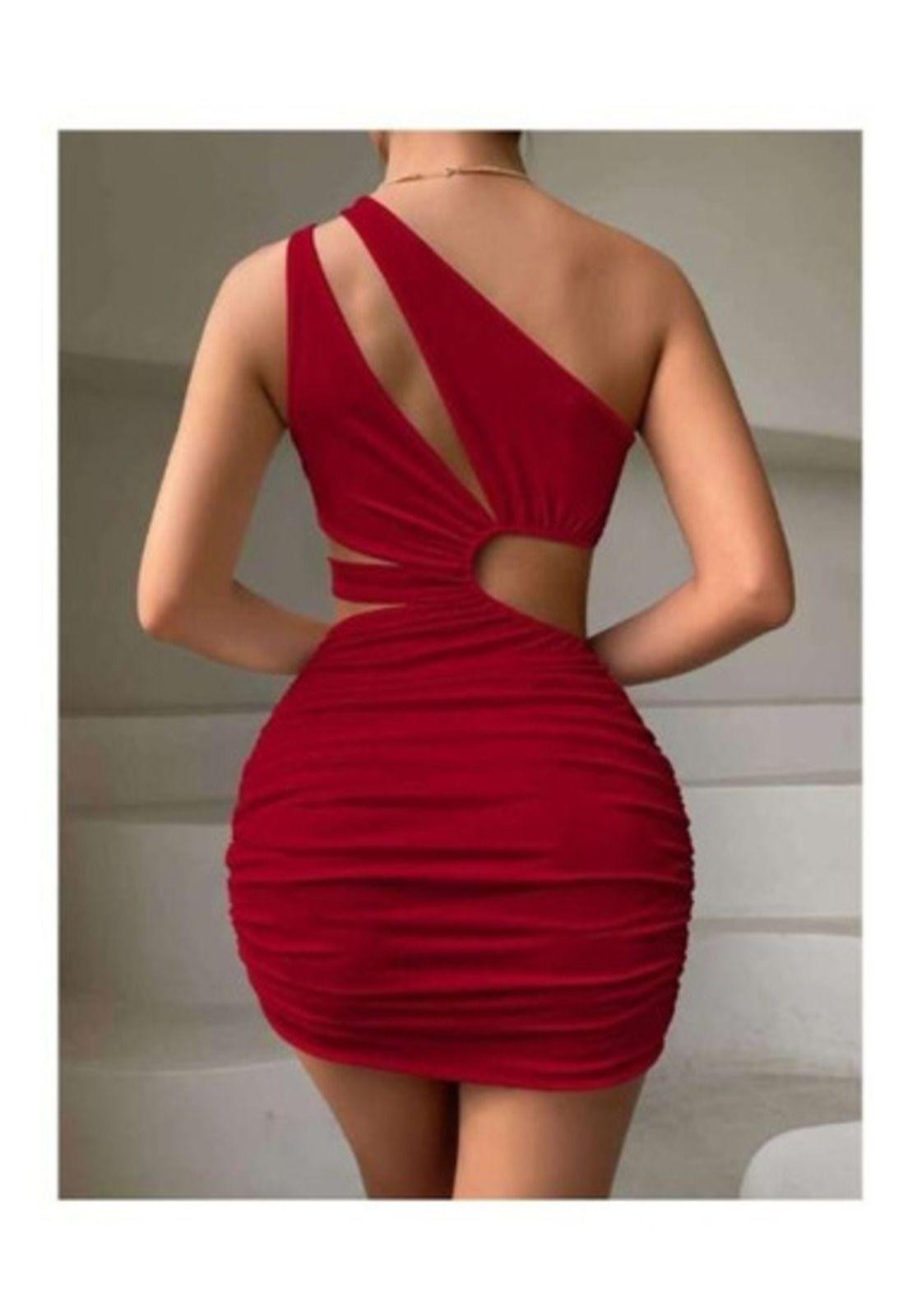 Vestido Hombro Cruzado Escote Lateral Horma Sirena Elegante-5