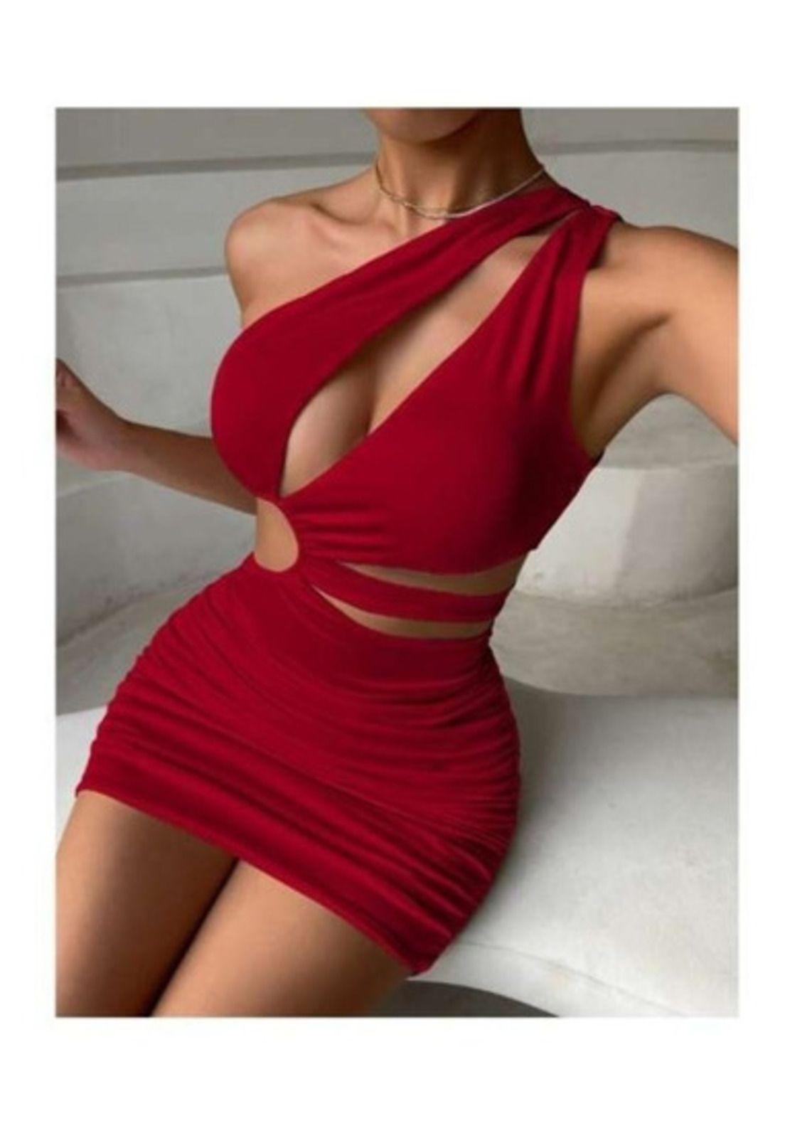 Vestido Hombro Cruzado Escote Lateral Horma Sirena Elegante-6