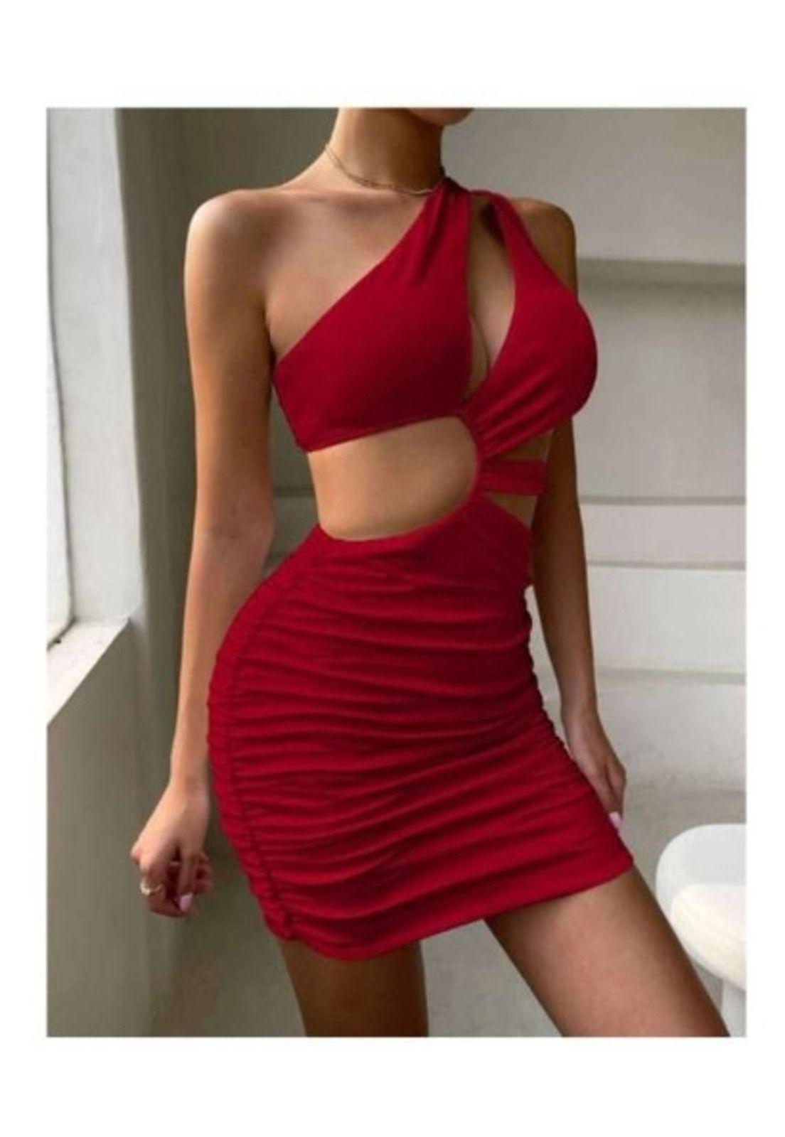 Vestido Hombro Cruzado Escote Lateral Horma Sirena Elegante-7