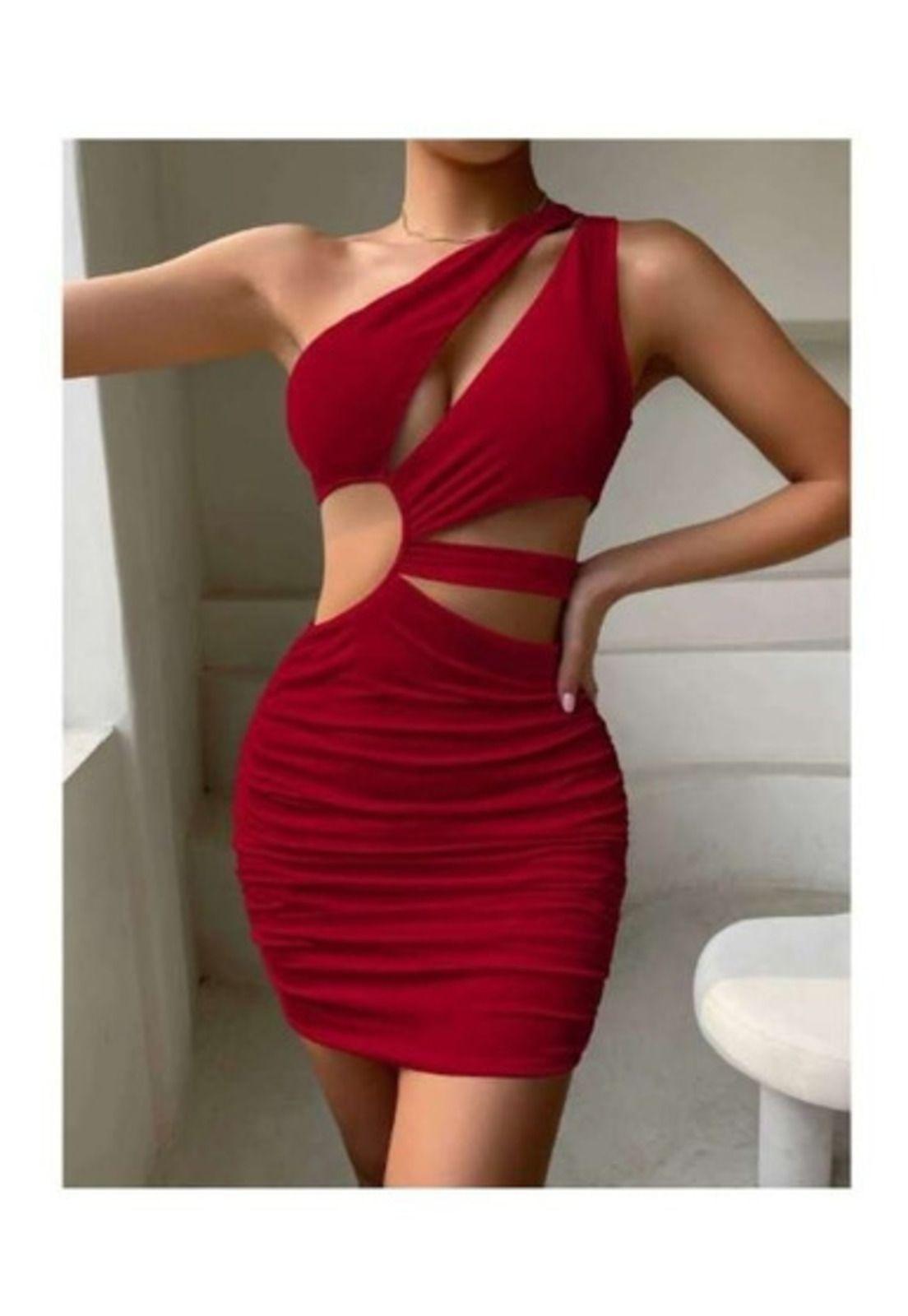 Vestido Hombro Cruzado Escote Lateral Horma Sirena Elegante-8