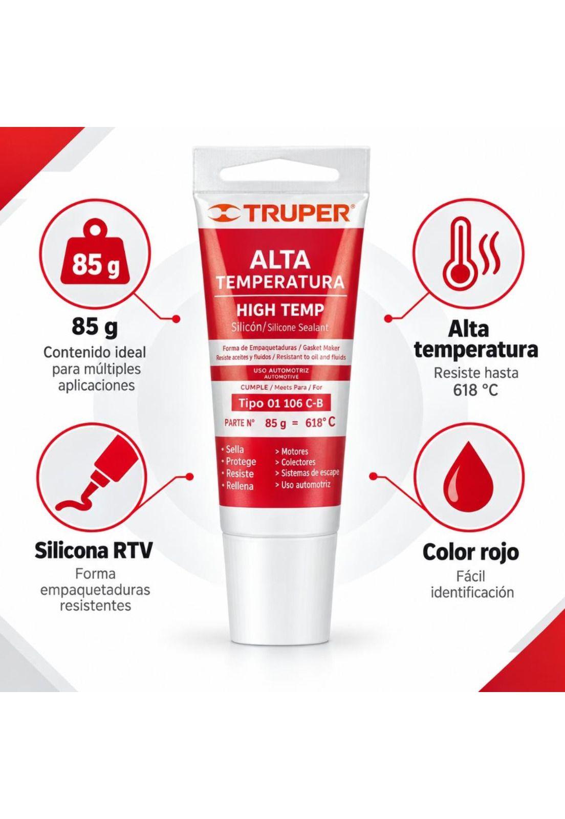 Silicona Sellador Rojo Para Altas Temperaturas 85g Truper-2