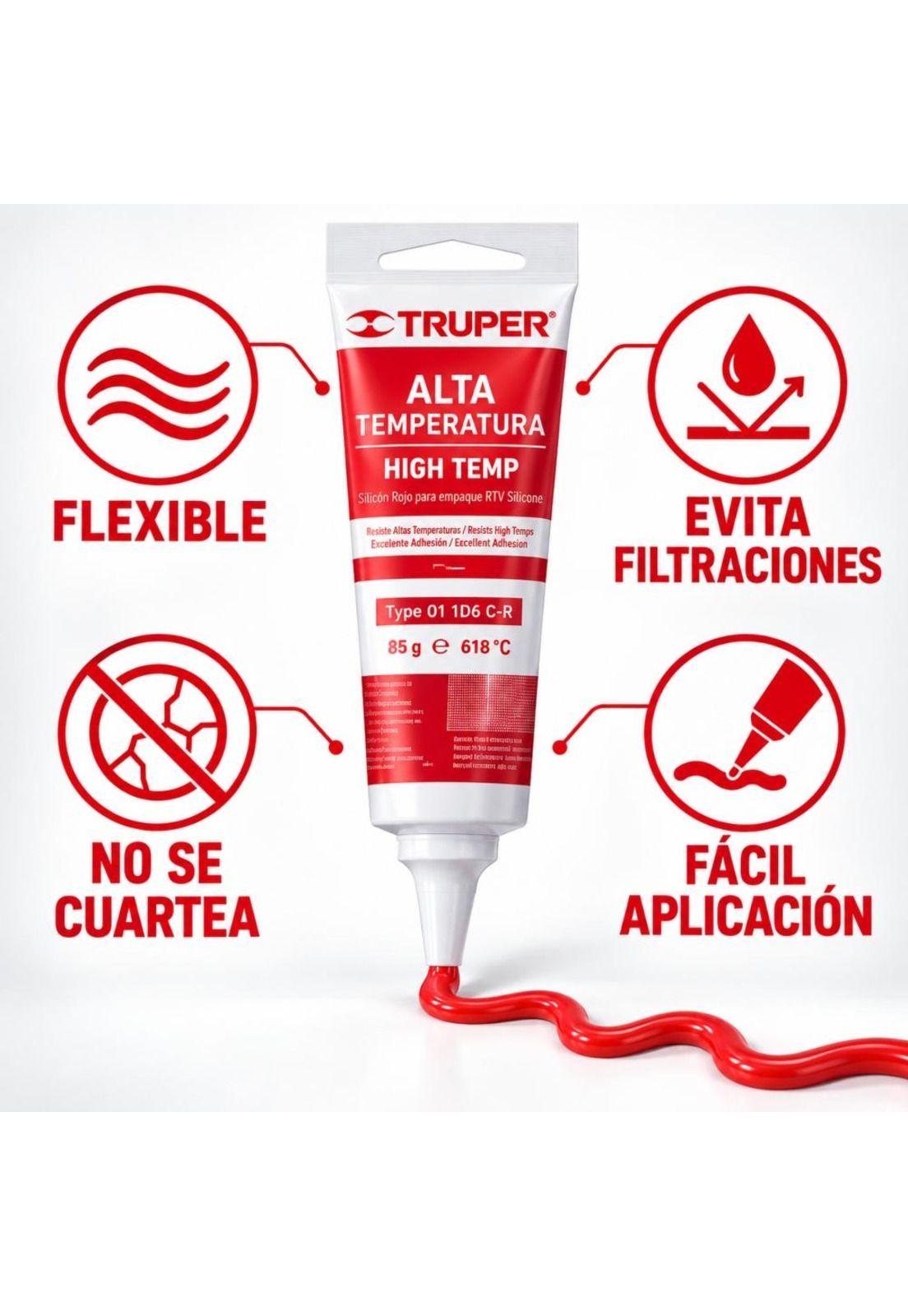 Silicona Sellador Rojo Para Altas Temperaturas 85g Truper-3