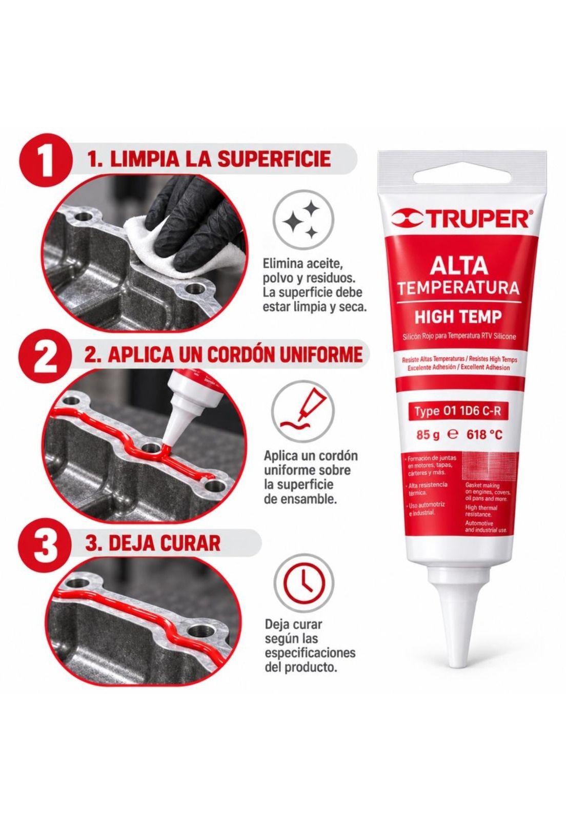 Silicona Sellador Rojo Para Altas Temperaturas 85g Truper-4