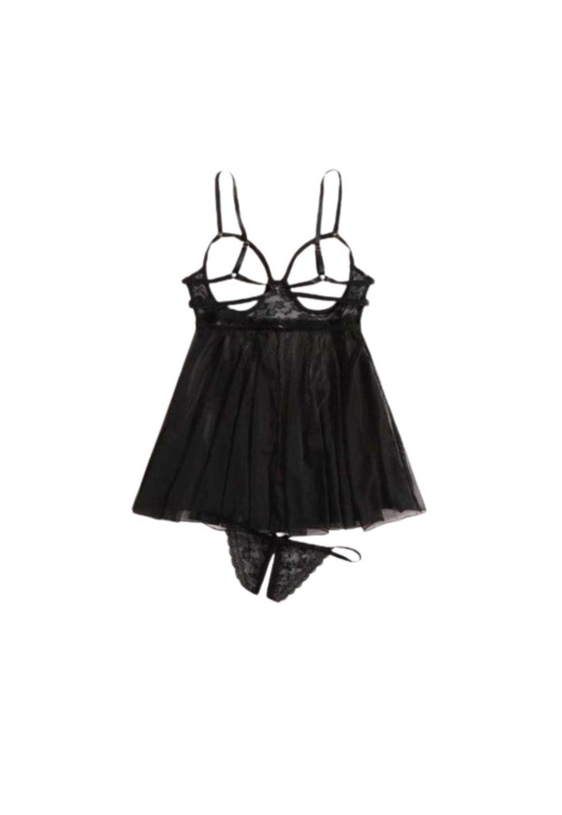Lenceria Vestido Senos Libres Tanga Entrepierna Abierta Sexy-0