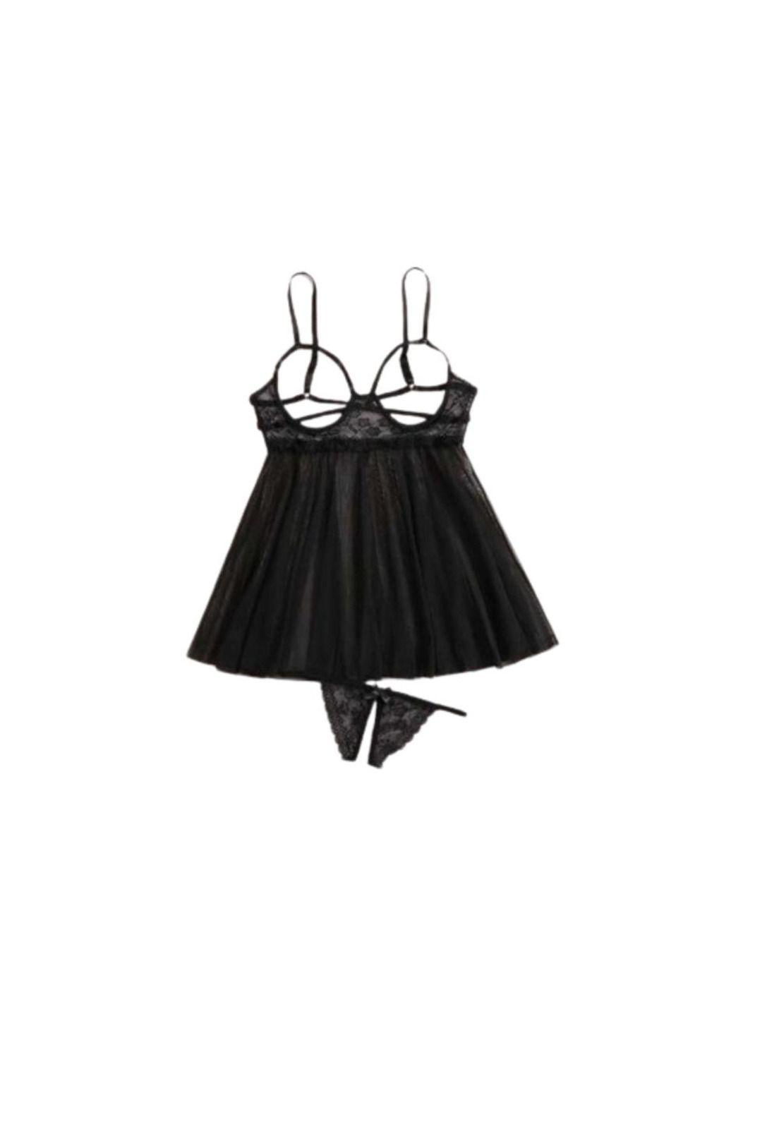 Lenceria Vestido Senos Libres Tanga Entrepierna Abierta Sexy-3