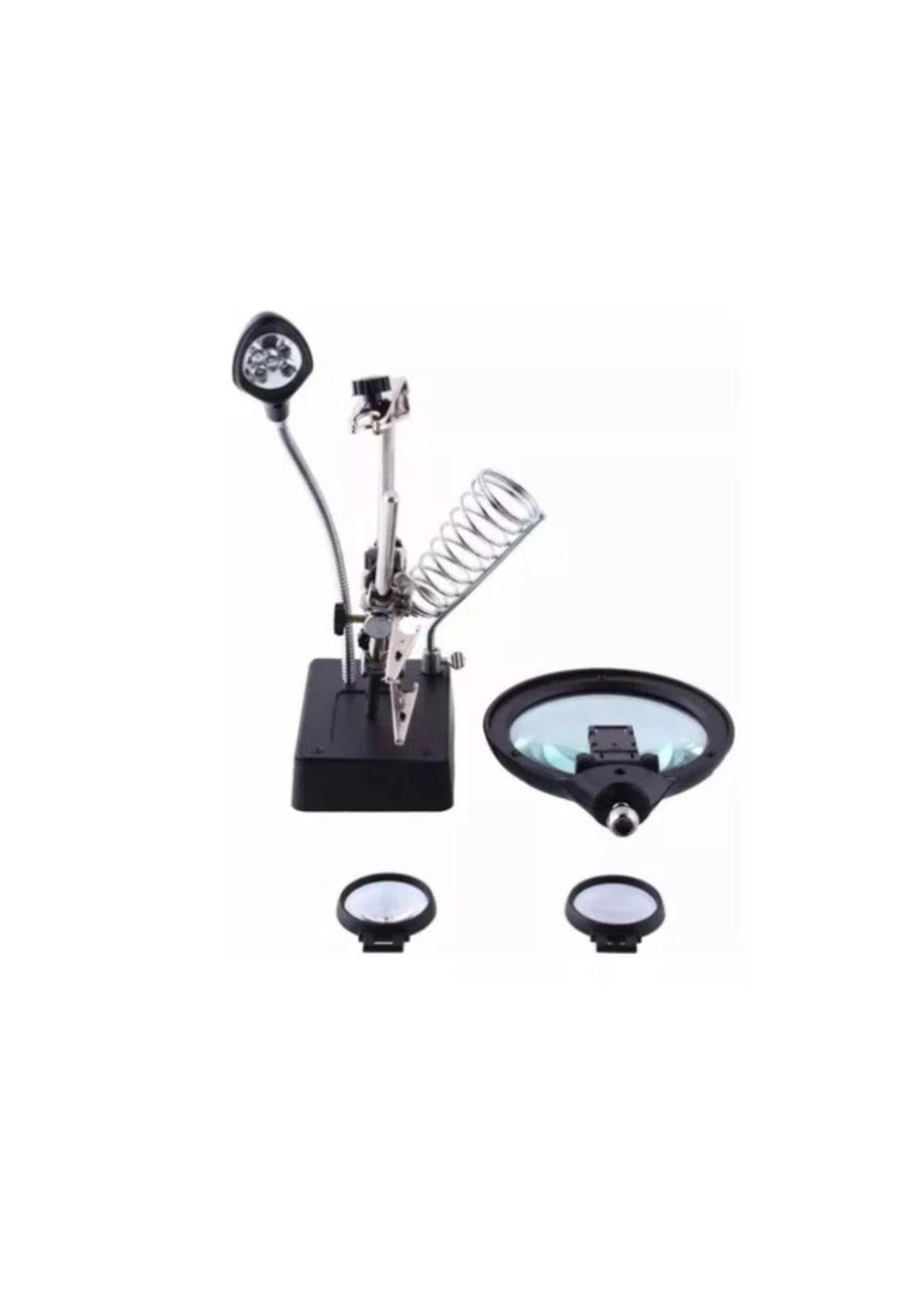 Lupa Brazo Escritorio Soporte Pinza Luz Led Tercera Mano-2