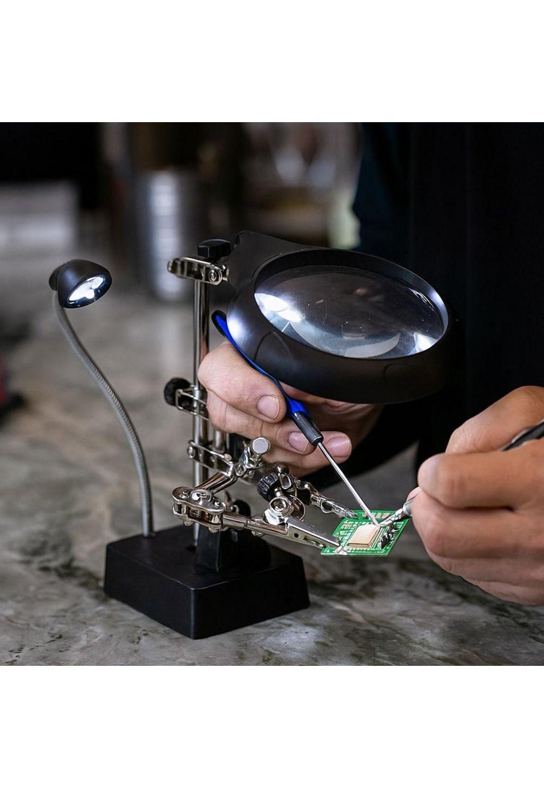 Lupa Brazo Escritorio Soporte Pinza Luz Led Tercera Mano-2