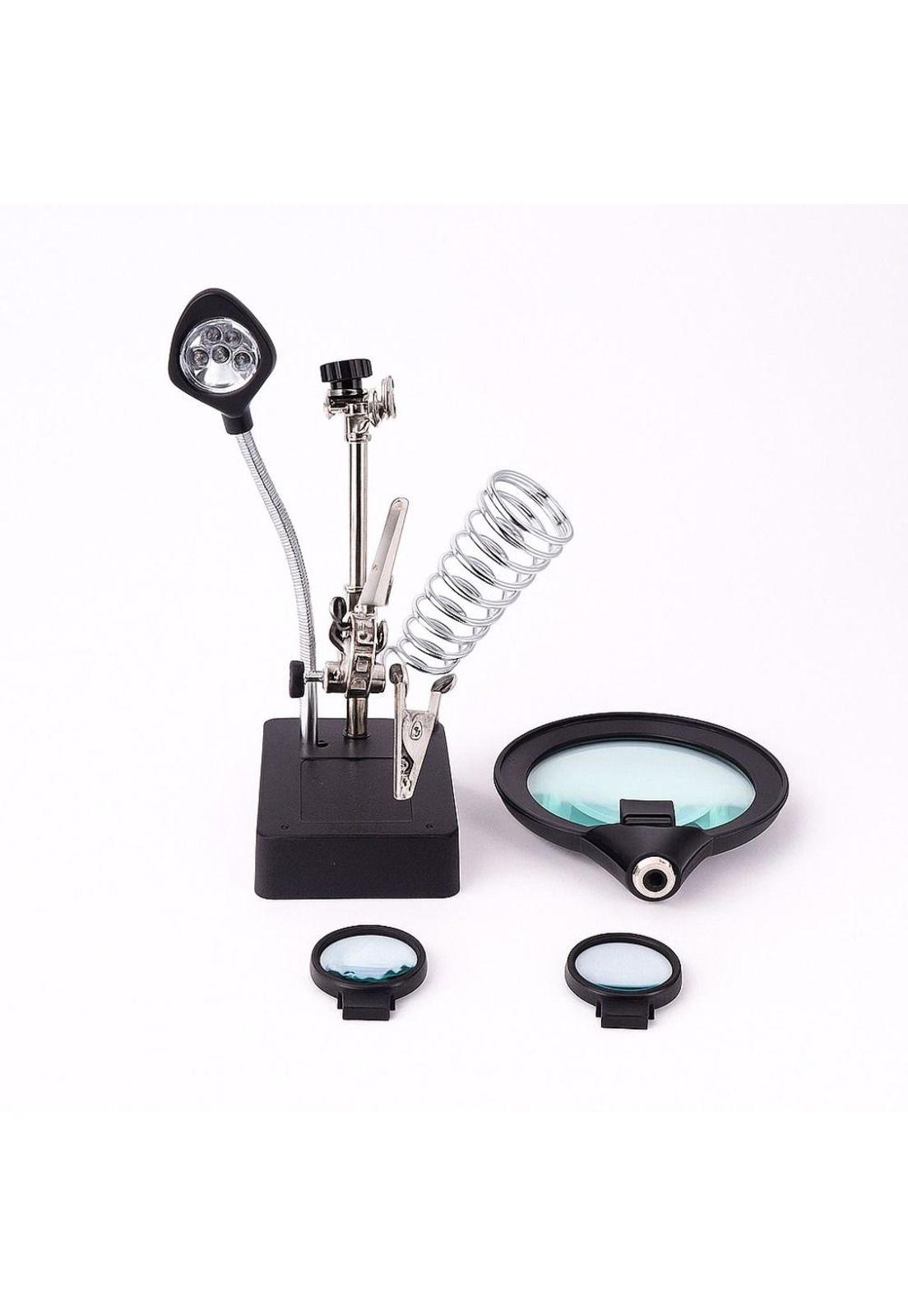 Lupa Brazo Escritorio Soporte Pinza Luz Led Tercera Mano-3