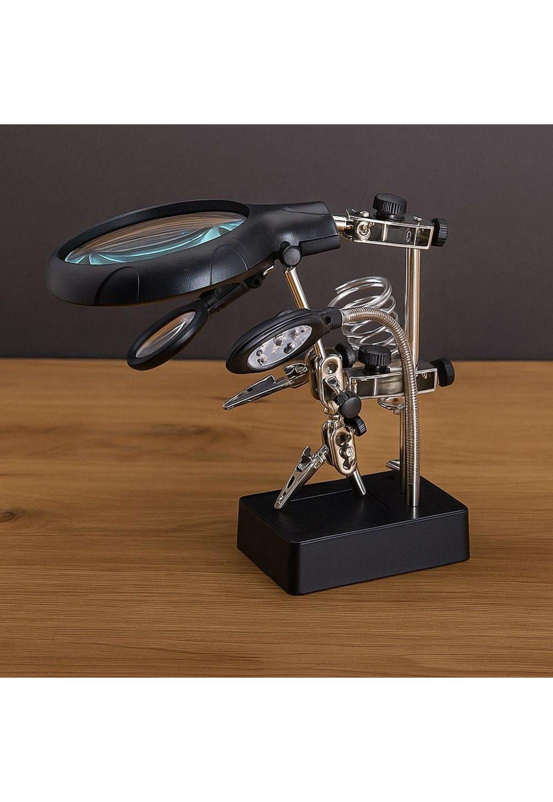 Lupa Brazo Escritorio Soporte Pinza Luz Led Tercera Mano-4