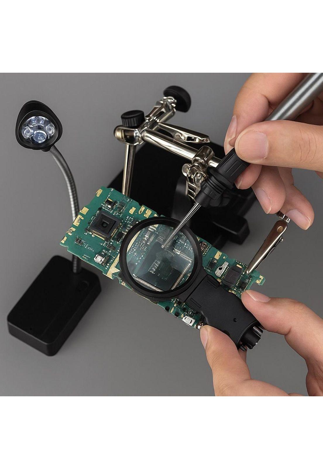 Lupa Brazo Escritorio Soporte Pinza Luz Led Tercera Mano-5