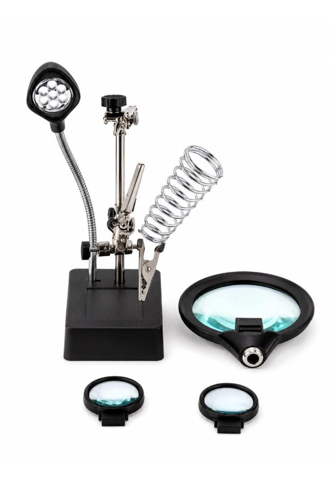 Lupa Brazo Escritorio Soporte Pinza Luz Led Tercera Mano-3