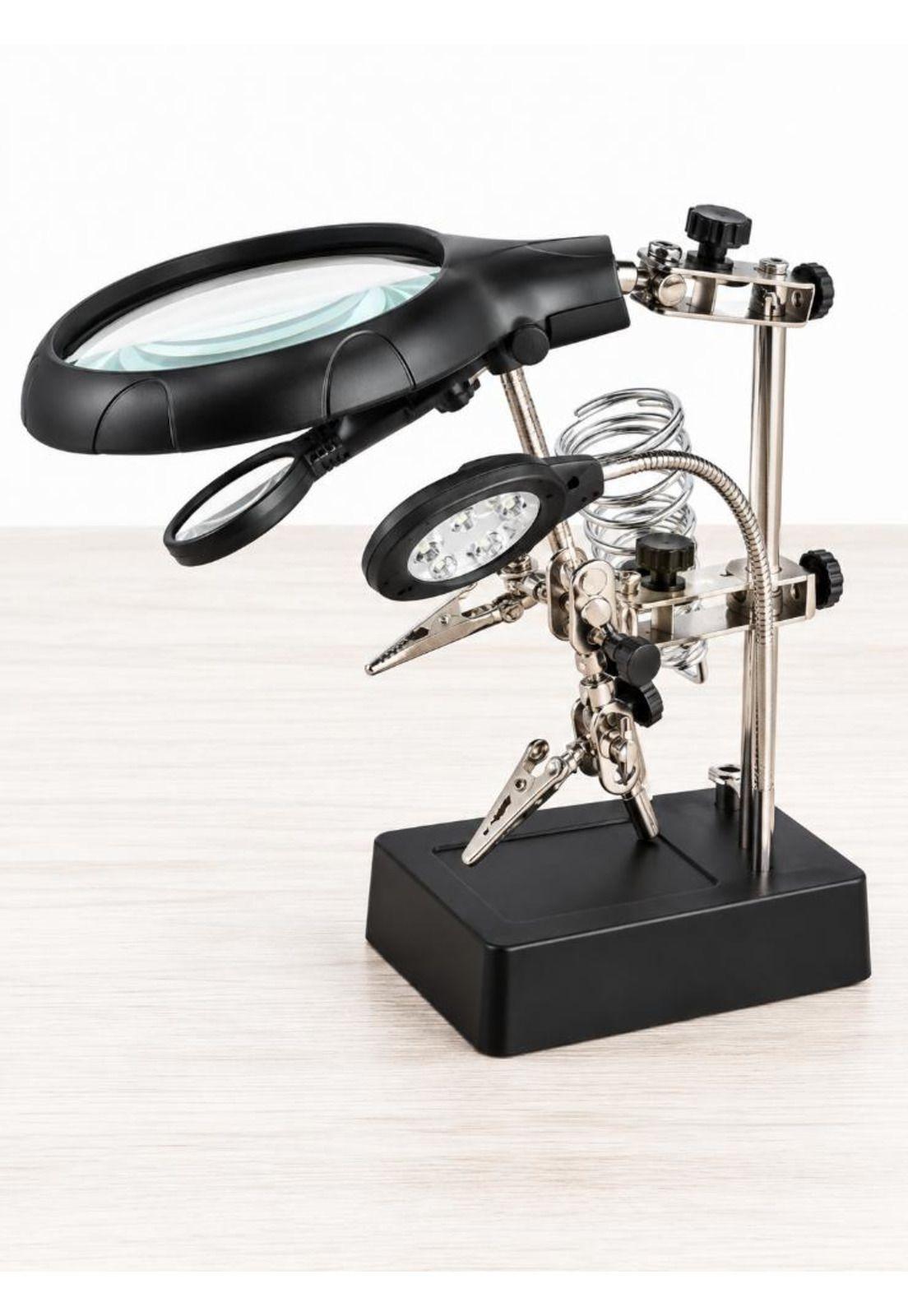Lupa Brazo Escritorio Soporte Pinza Luz Led Tercera Mano-4