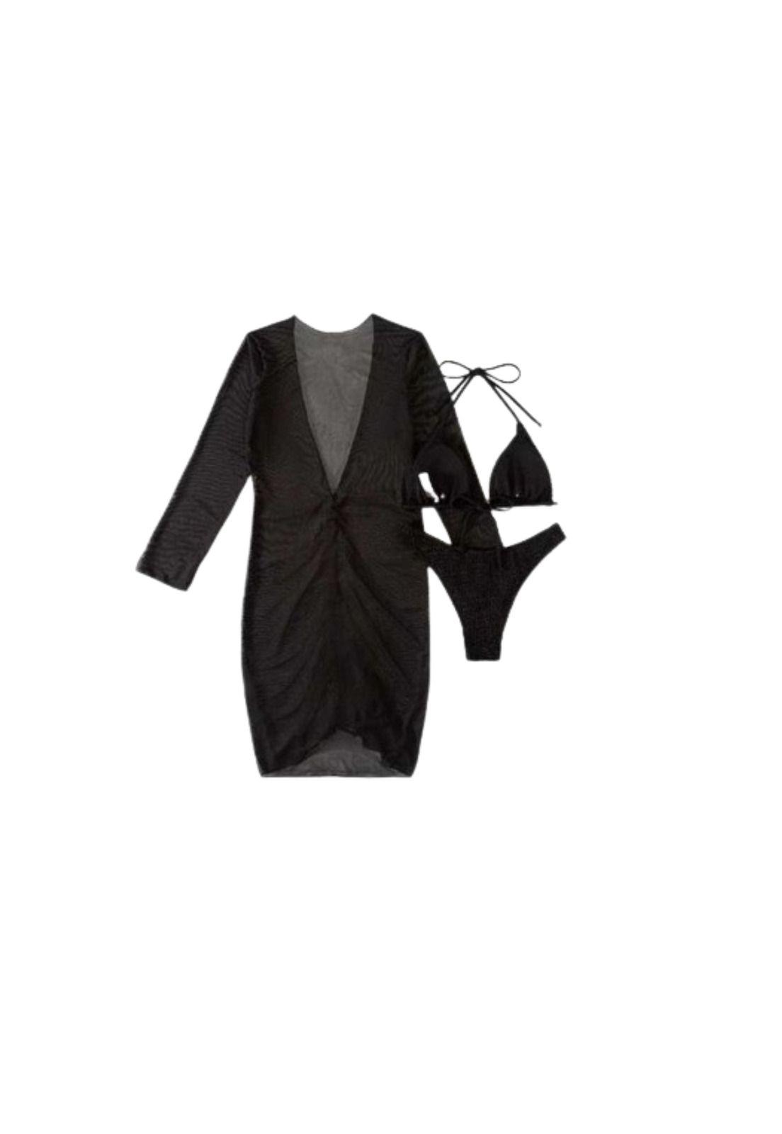 Traje Baño 3 Piezas Vestido Pareo Transparente Incluido-1