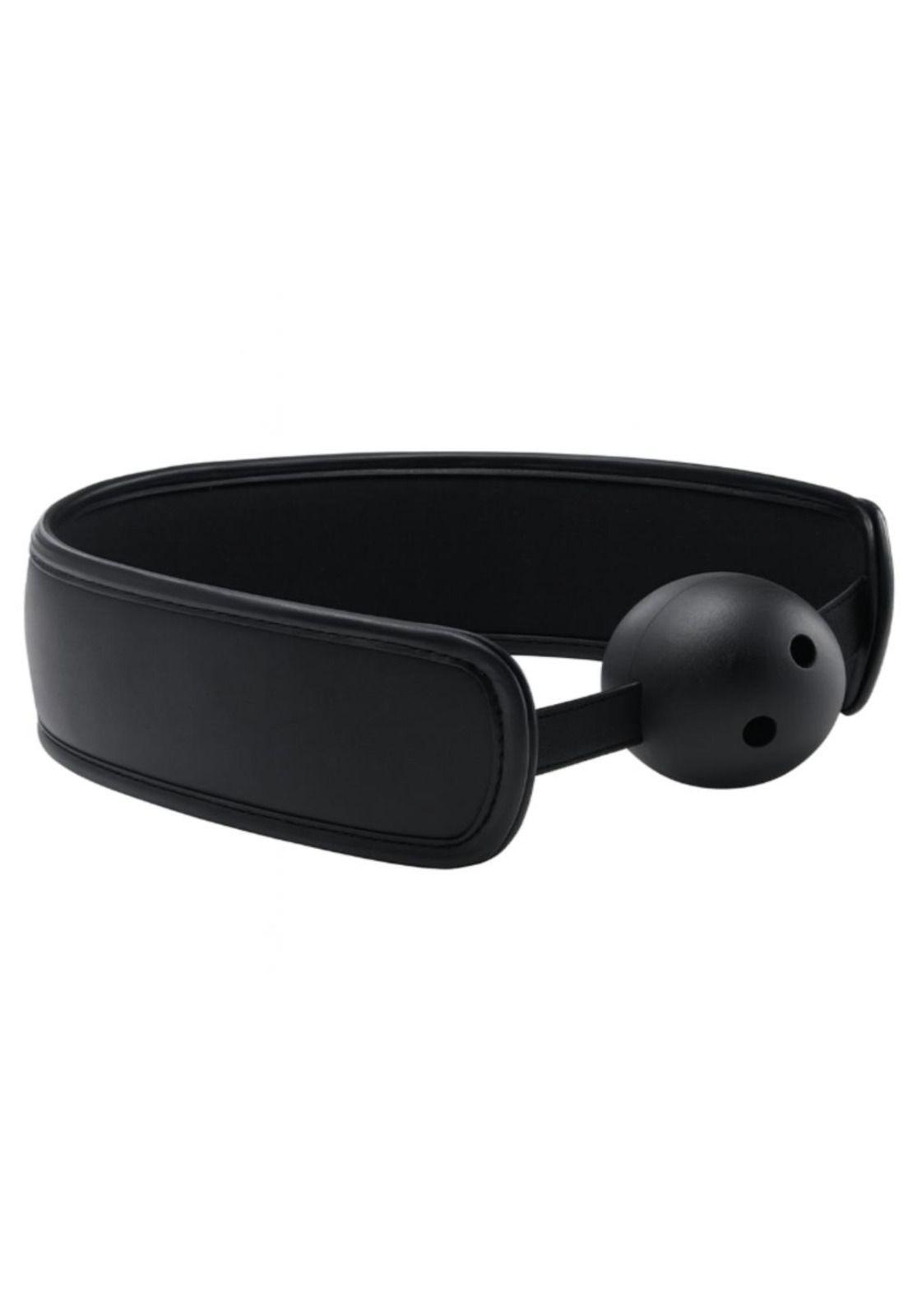 Mordaza Negra Profesional en Cuero con Bola de Goma-0