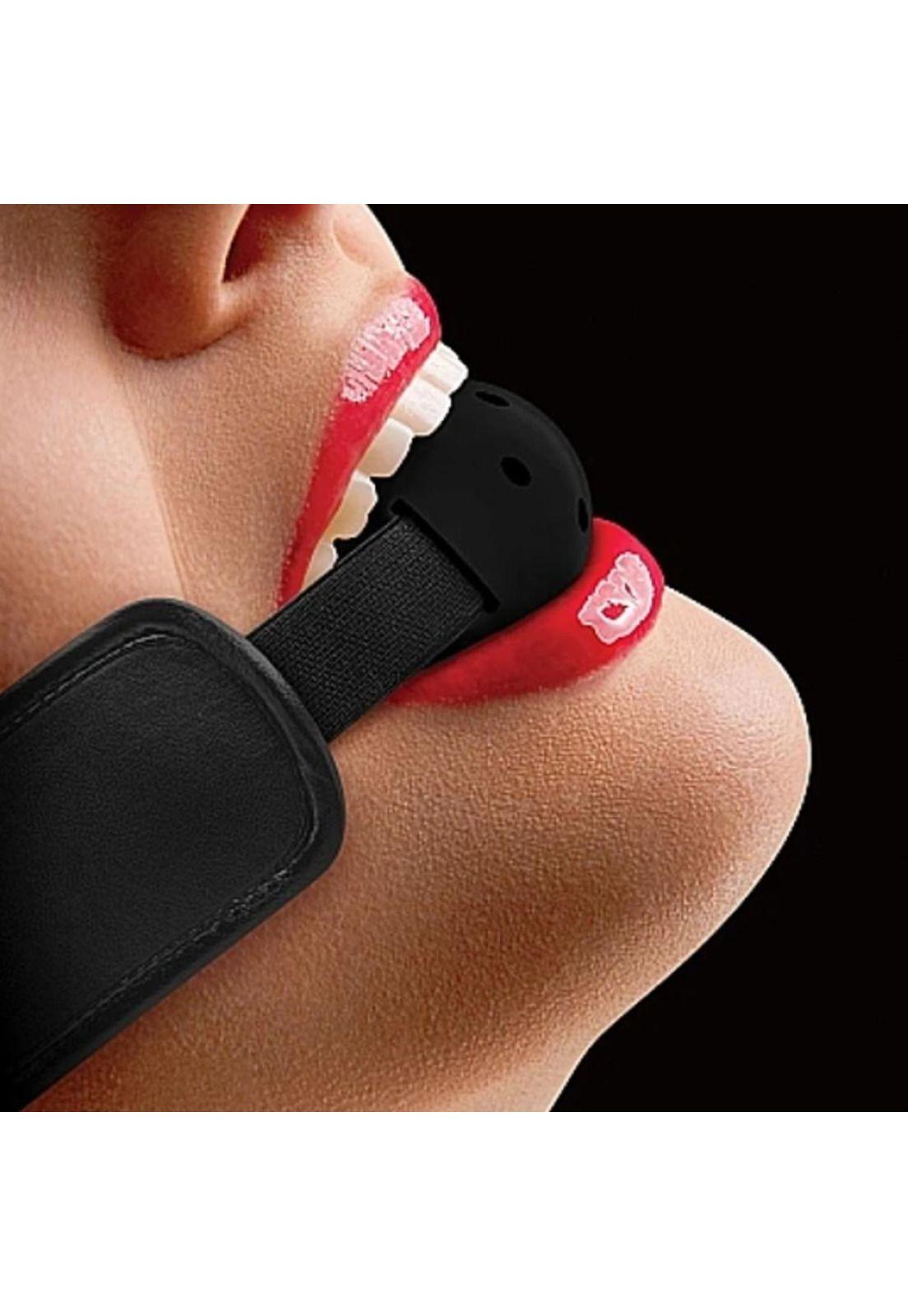 Mordaza Negra Profesional en Cuero con Bola de Goma-2