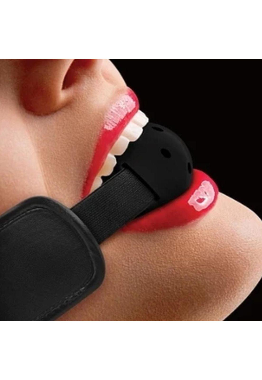 Mordaza Negra Profesional en Cuero con Bola de Goma-3