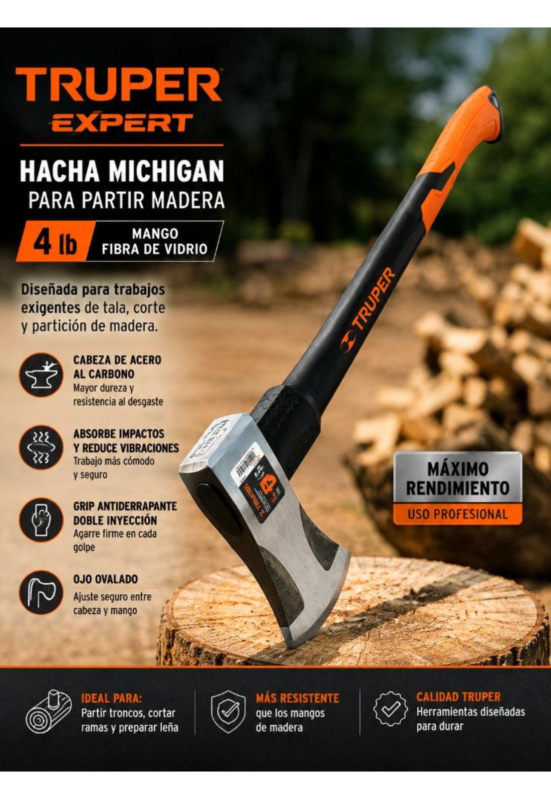 Hacha Michigan Para Partir Madera Mango Fibra 4lb Truper Ex-3