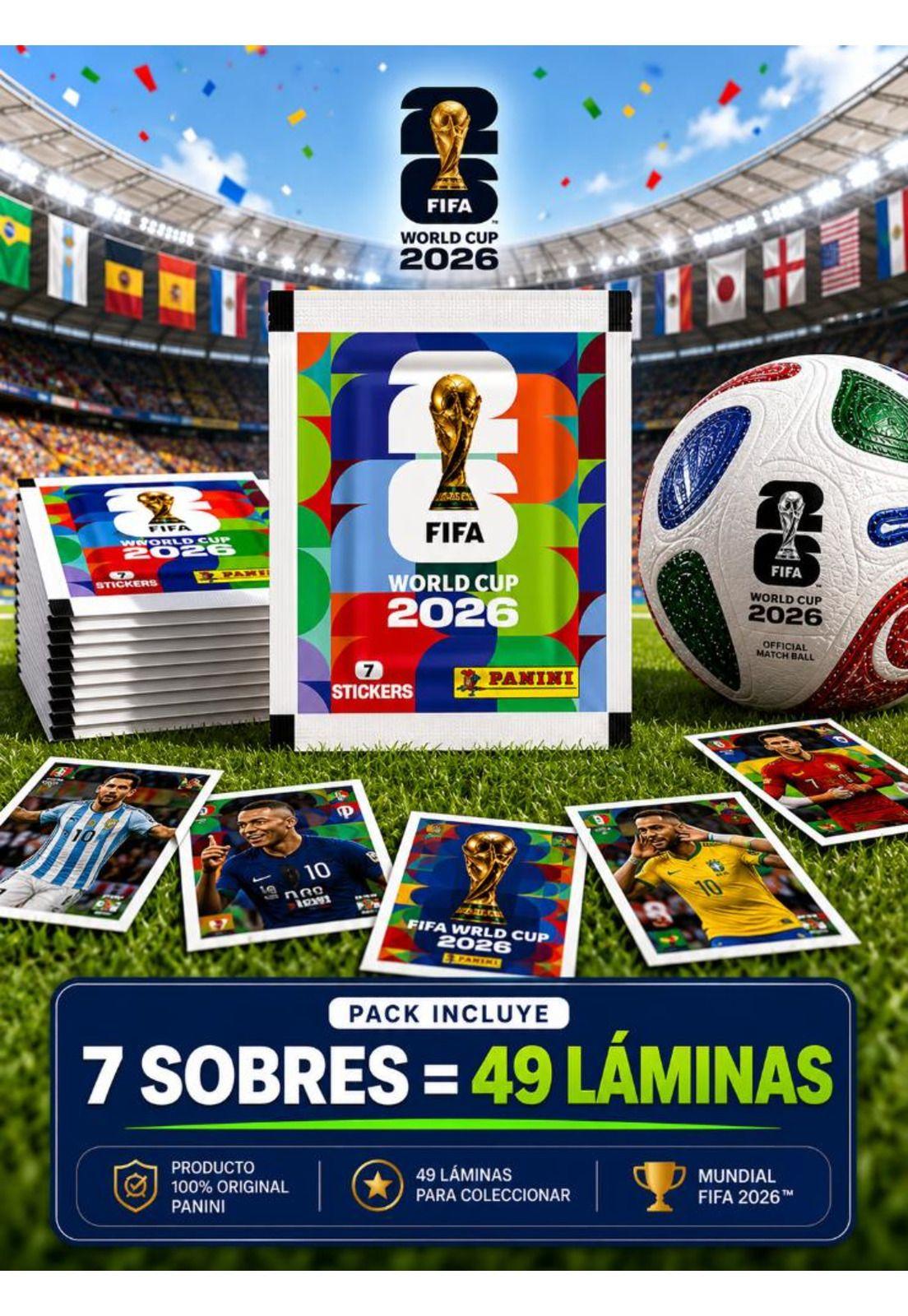 Pack 7 Sobres Panini Mundial 2026 49 Láminas Originales-2