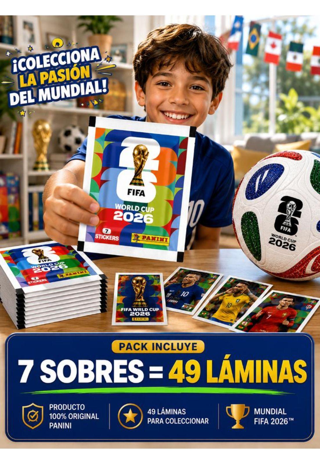 Pack 7 Sobres Panini Mundial 2026 49 Láminas Originales-4