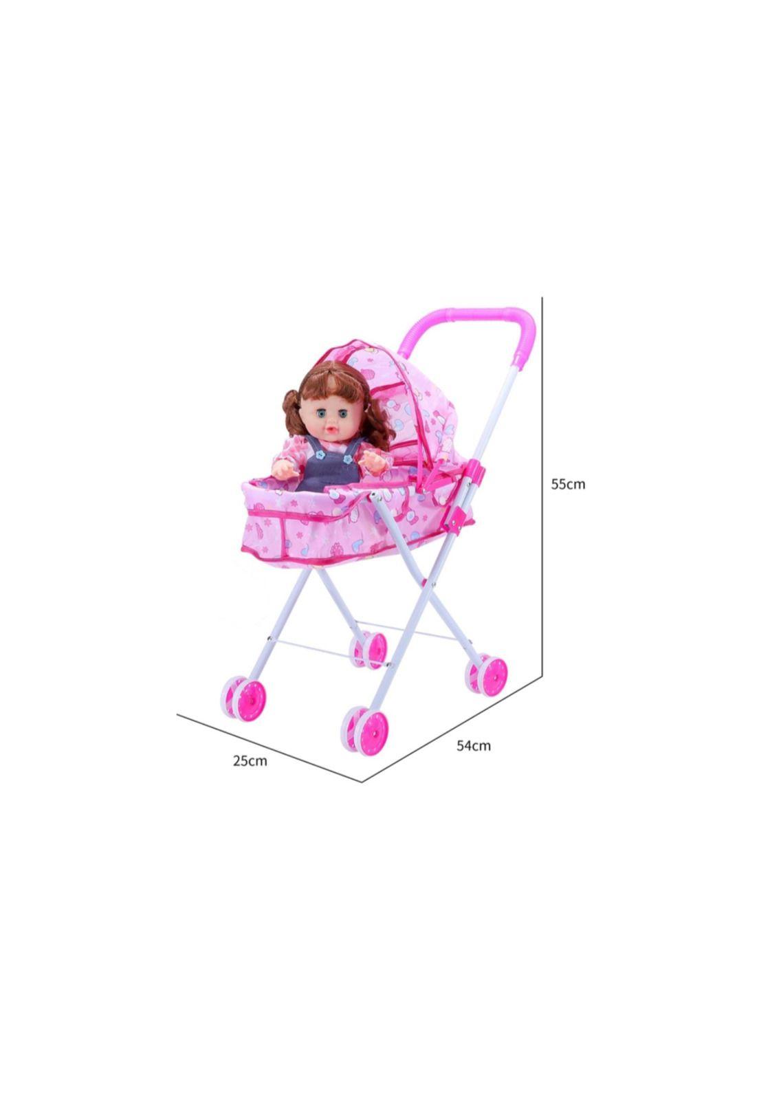 Coche Cuna Metálico De Juguete Con Muñeca Incluida Obsequio Tetero y Poceta-4