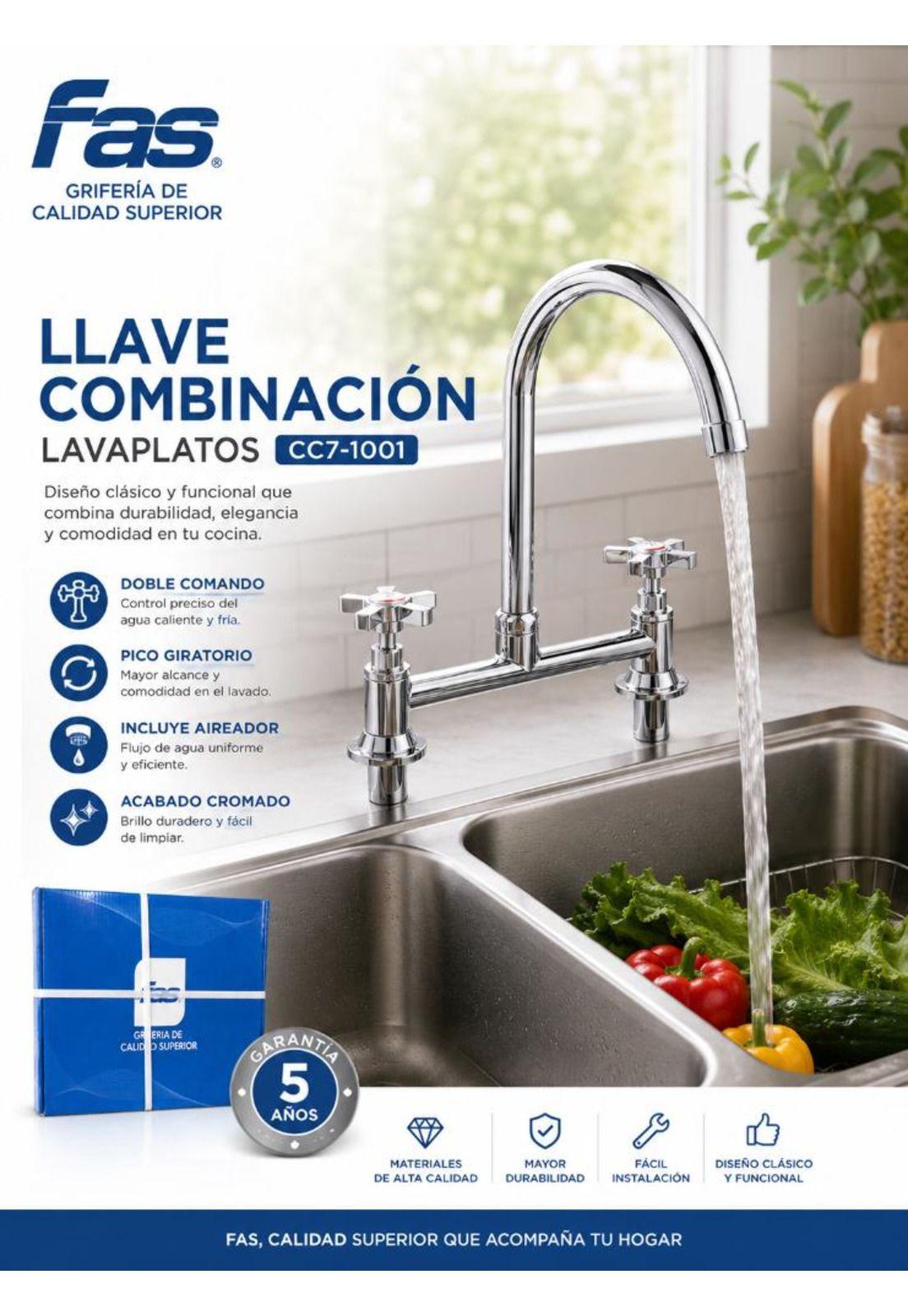 Llave Combinación Lavaplatos Fas Calidad Superior Cc7-1001-4