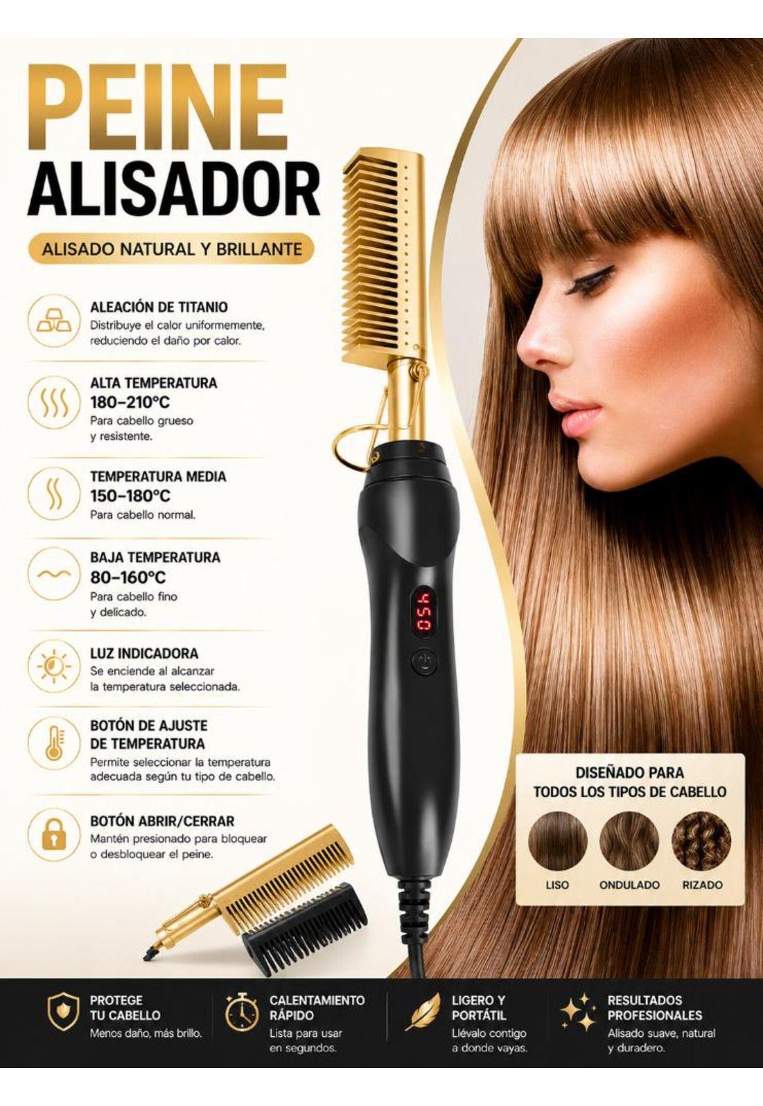 Peine Cepillo Alisador Profesional Gold Ceramic Unisex-7