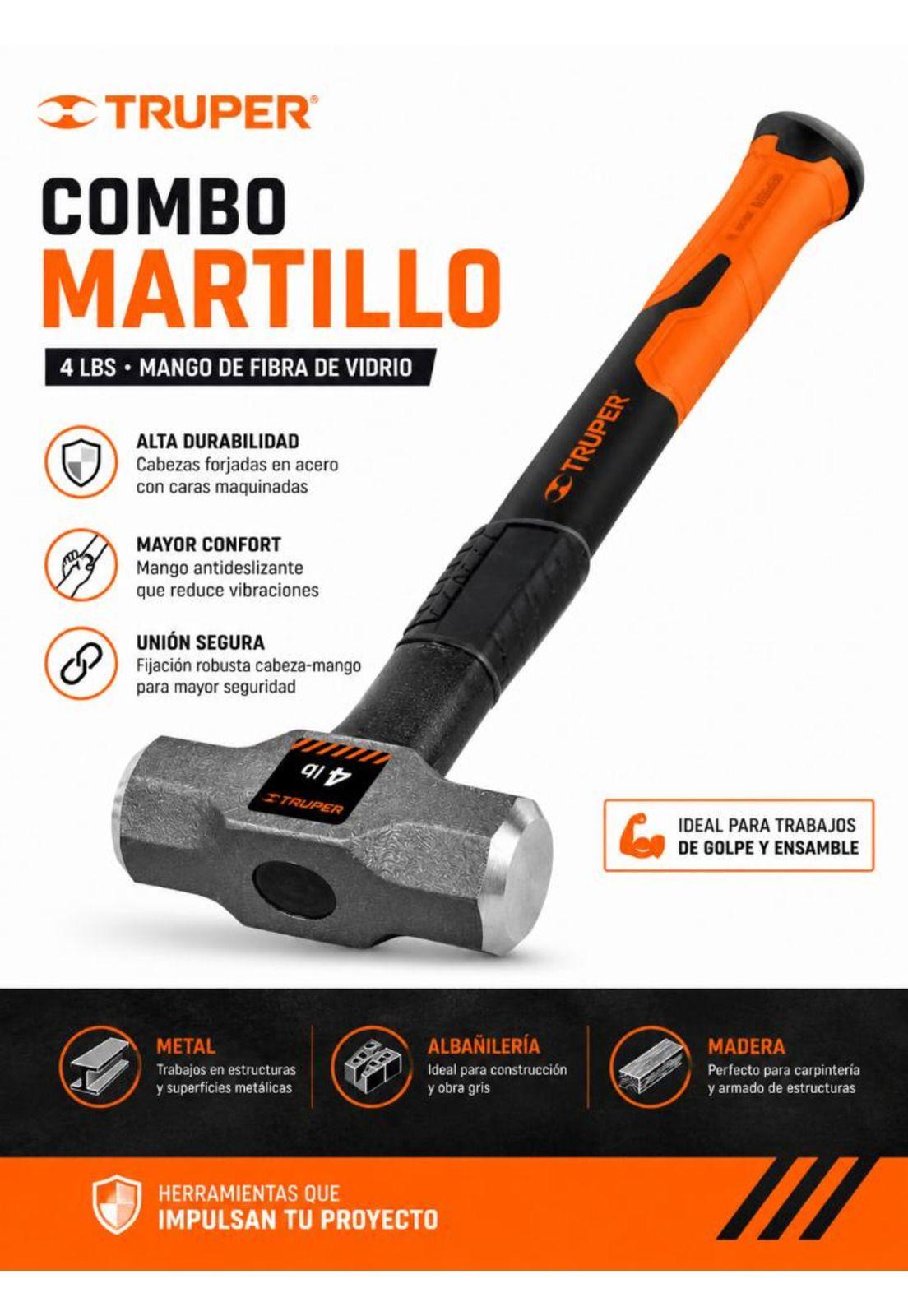 Combo Martillo 4 Lbs. Mango De Fibra Vidrio Truper-3