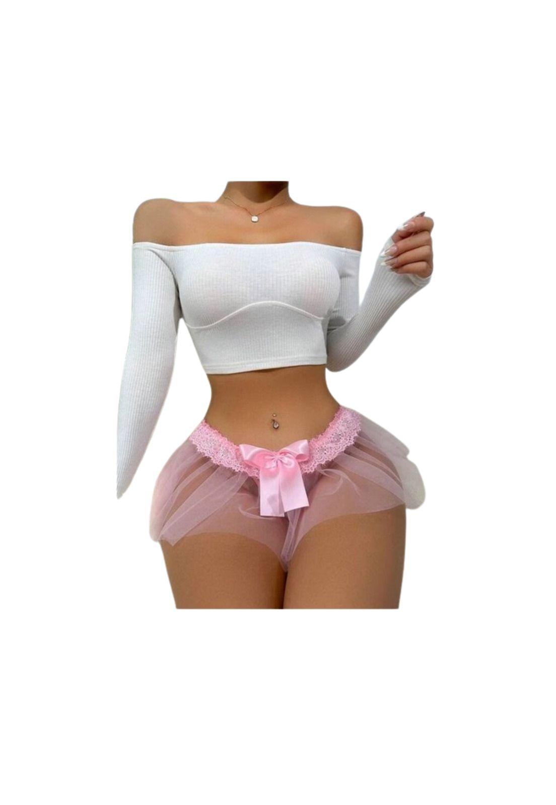 Lenceria Sexy para Mujeres Colales con Malla rosa-2