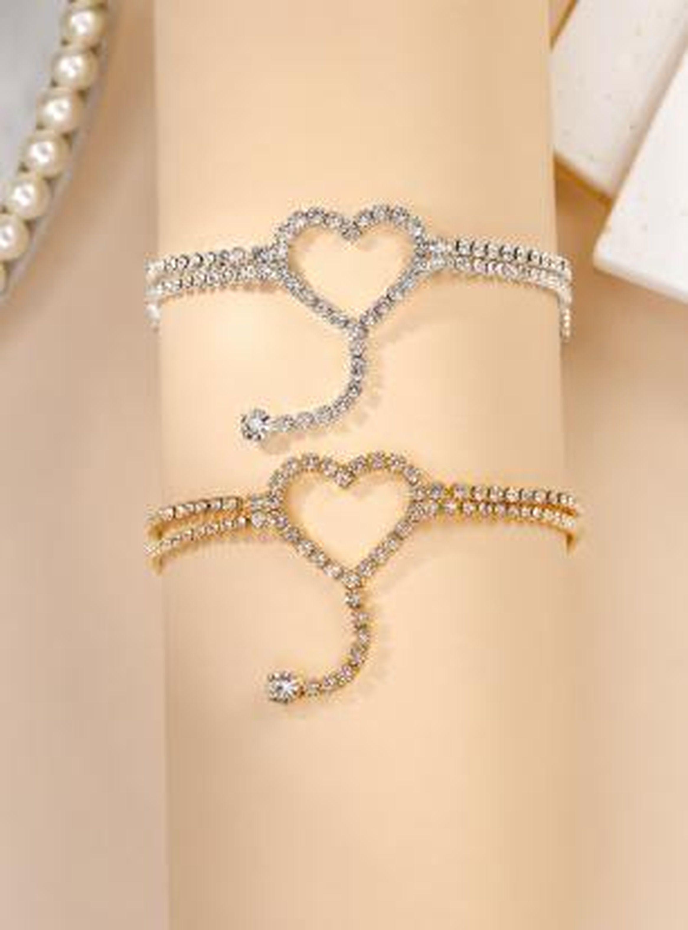Pulsera Tobillera diamante de imitación adorno de corazón-2