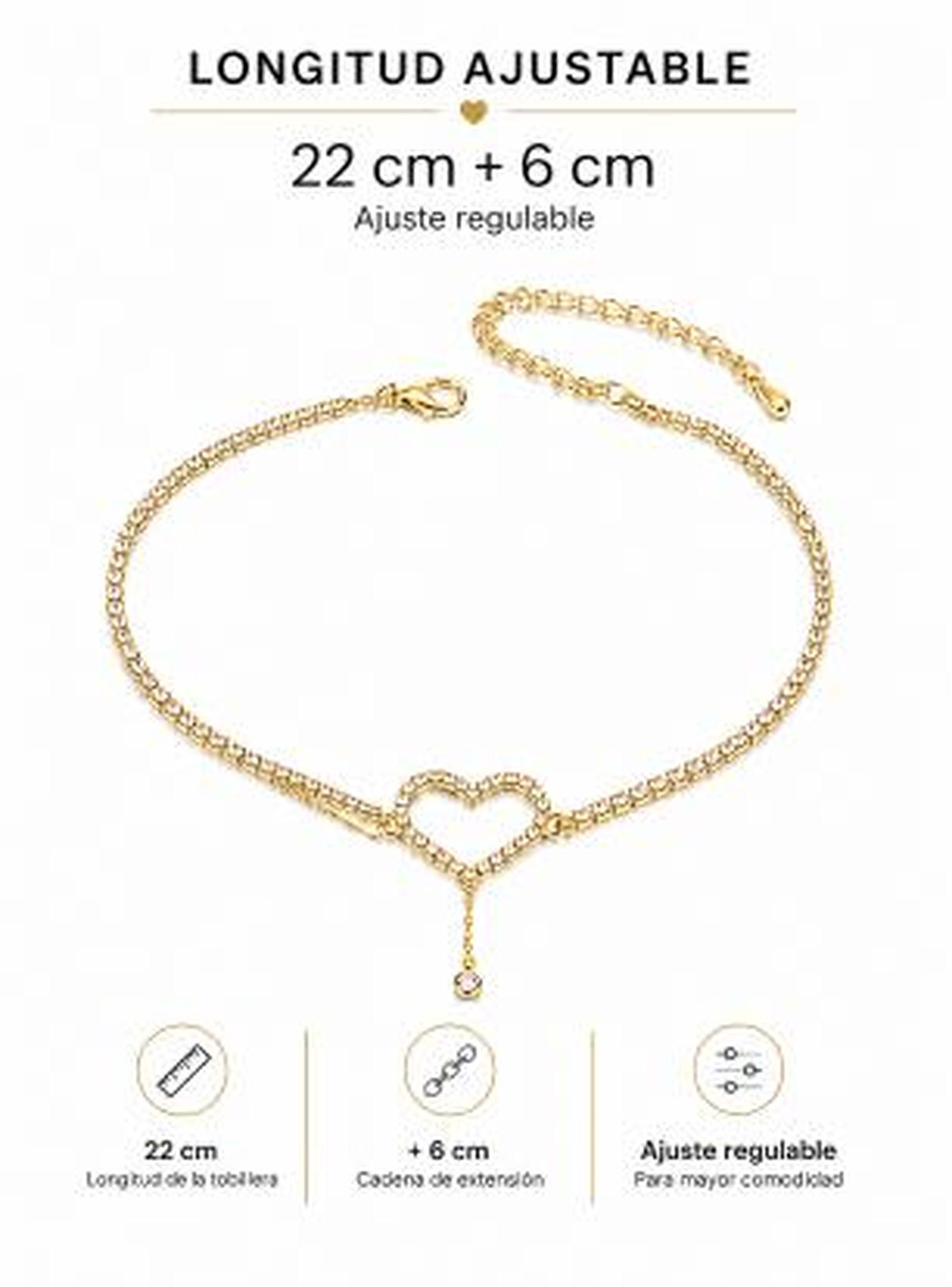 Pulsera Tobillera diamante de imitación adorno de corazón-3