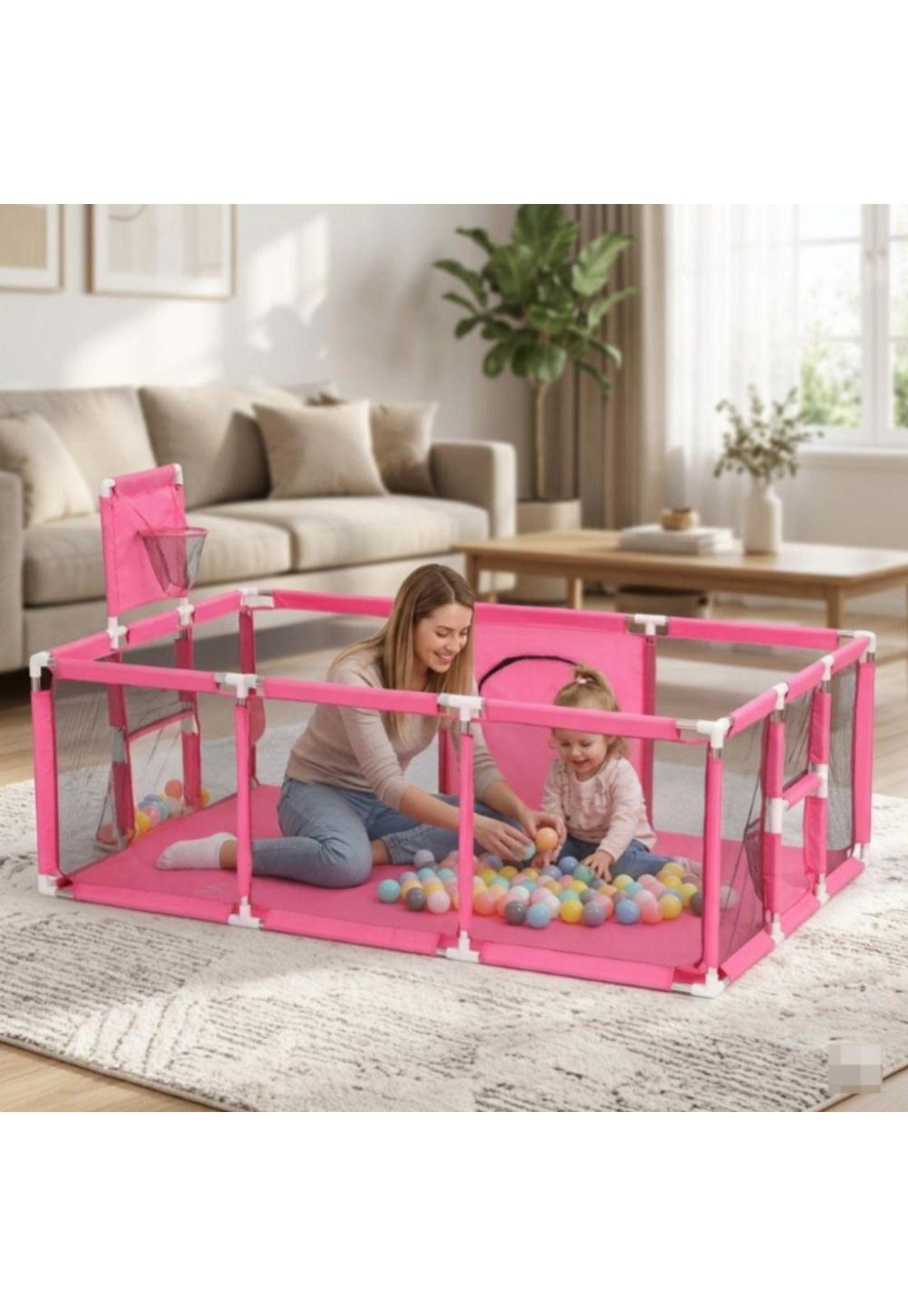 Corral Parque Infantil Bebé Plegable Con Canasta Malla 180cm-3