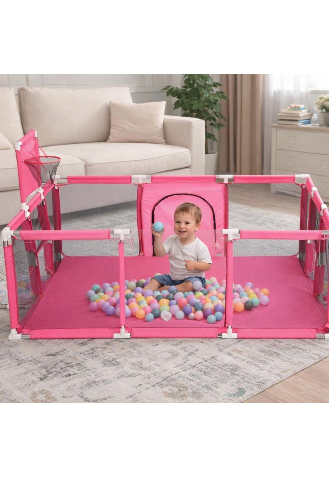 Corral Parque Infantil Bebé Plegable Con Canasta Malla 180cm-5