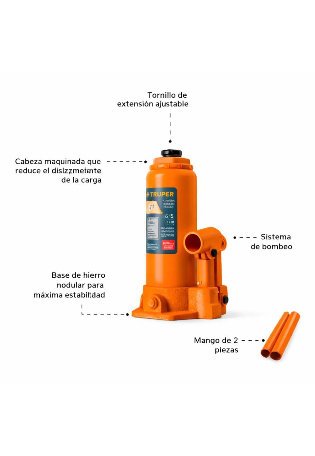 Gata Hidraulica 6 Tn Tipo Botella Truper Gat-6-2