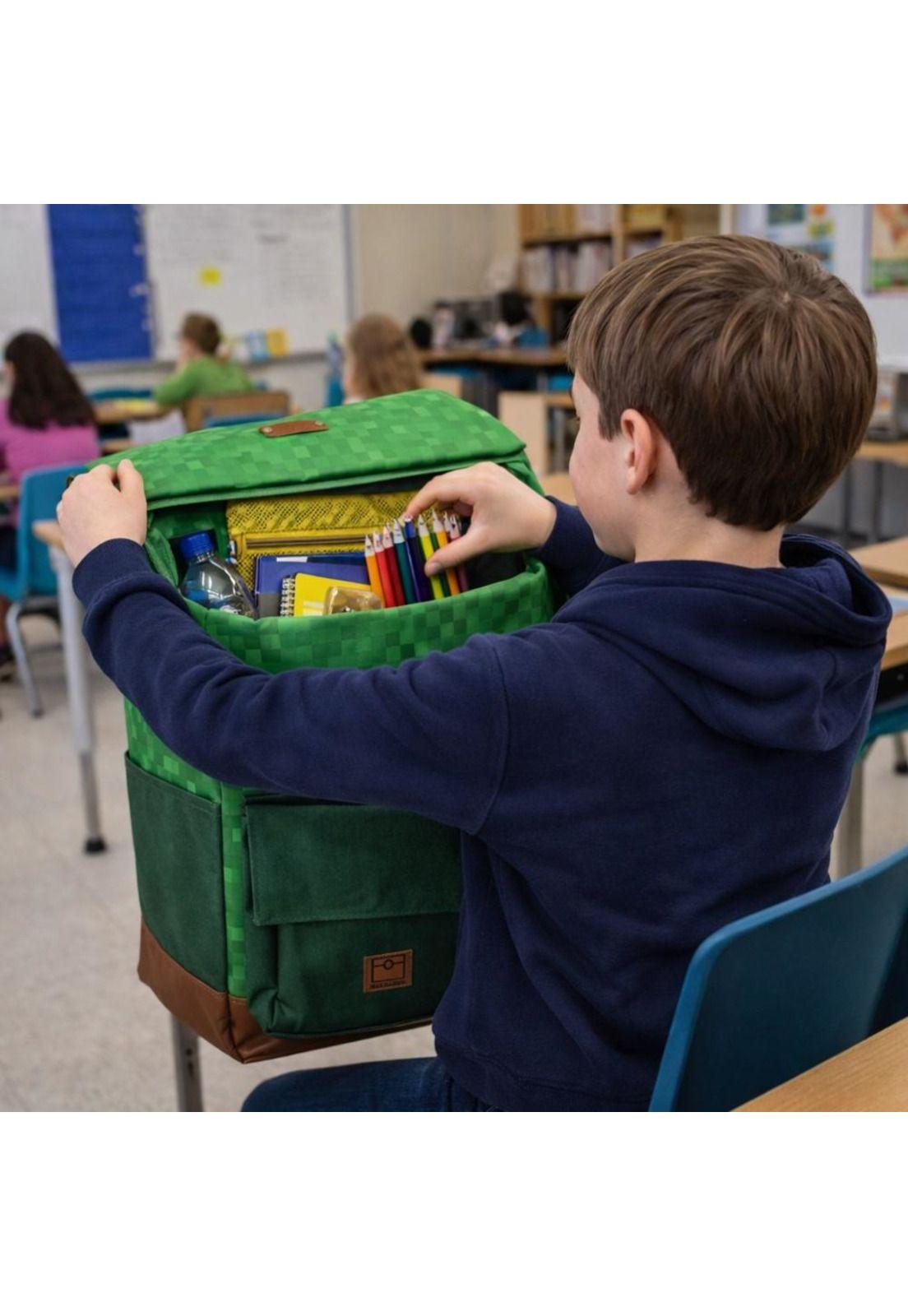 Mochila Escolar Minecraft Verde Rayado CHS-BP2201N-6