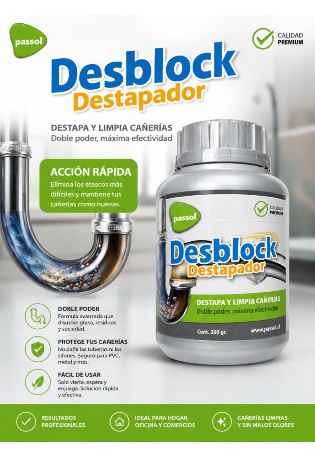 Destapador Cañerias Quimico. Para Baños, Lavaplatos, Passol-2