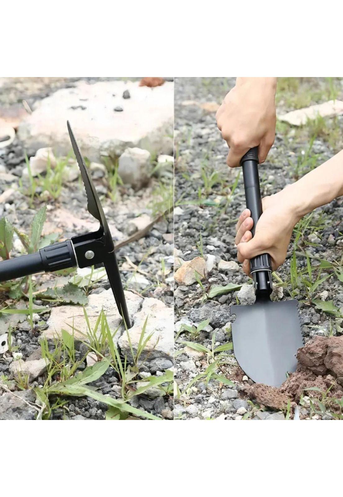 Pala Portátil Jardín Camping Plegable con Funda y Brújula-2