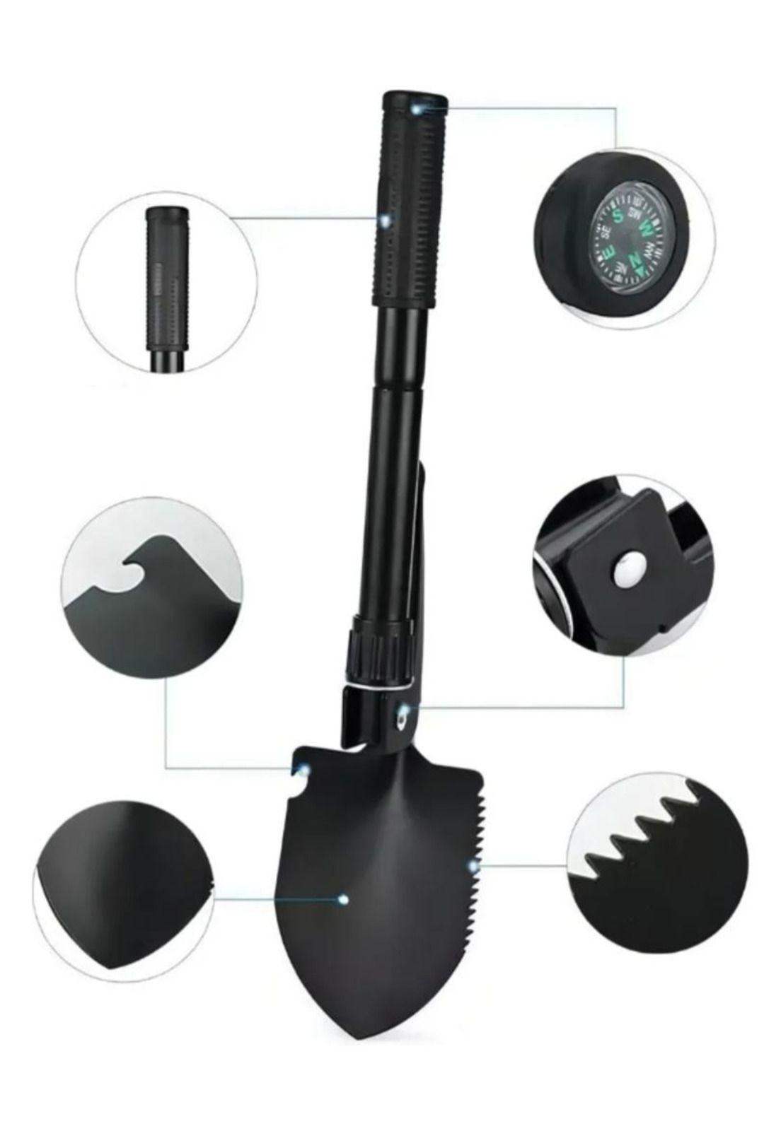 Pala Portátil Jardín Camping Plegable con Funda y Brújula-4