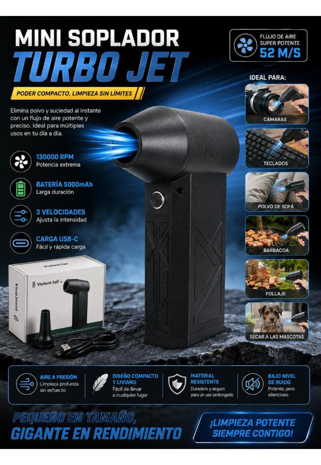 Soplador Portátil USB 200W 130000RPM 3 Velocidades-8