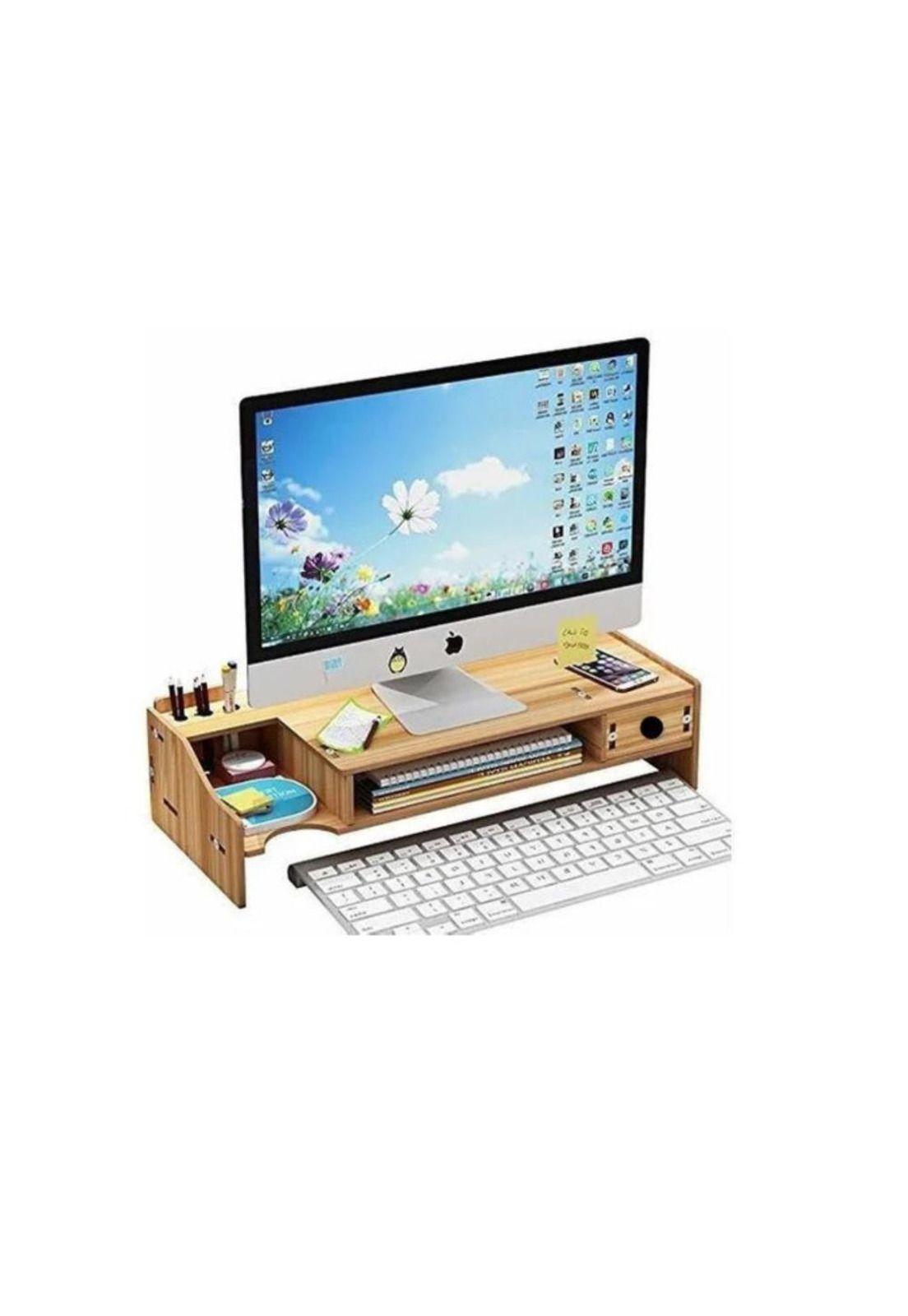 Soporte Elevador para monitor Organizador Armable de madera-2