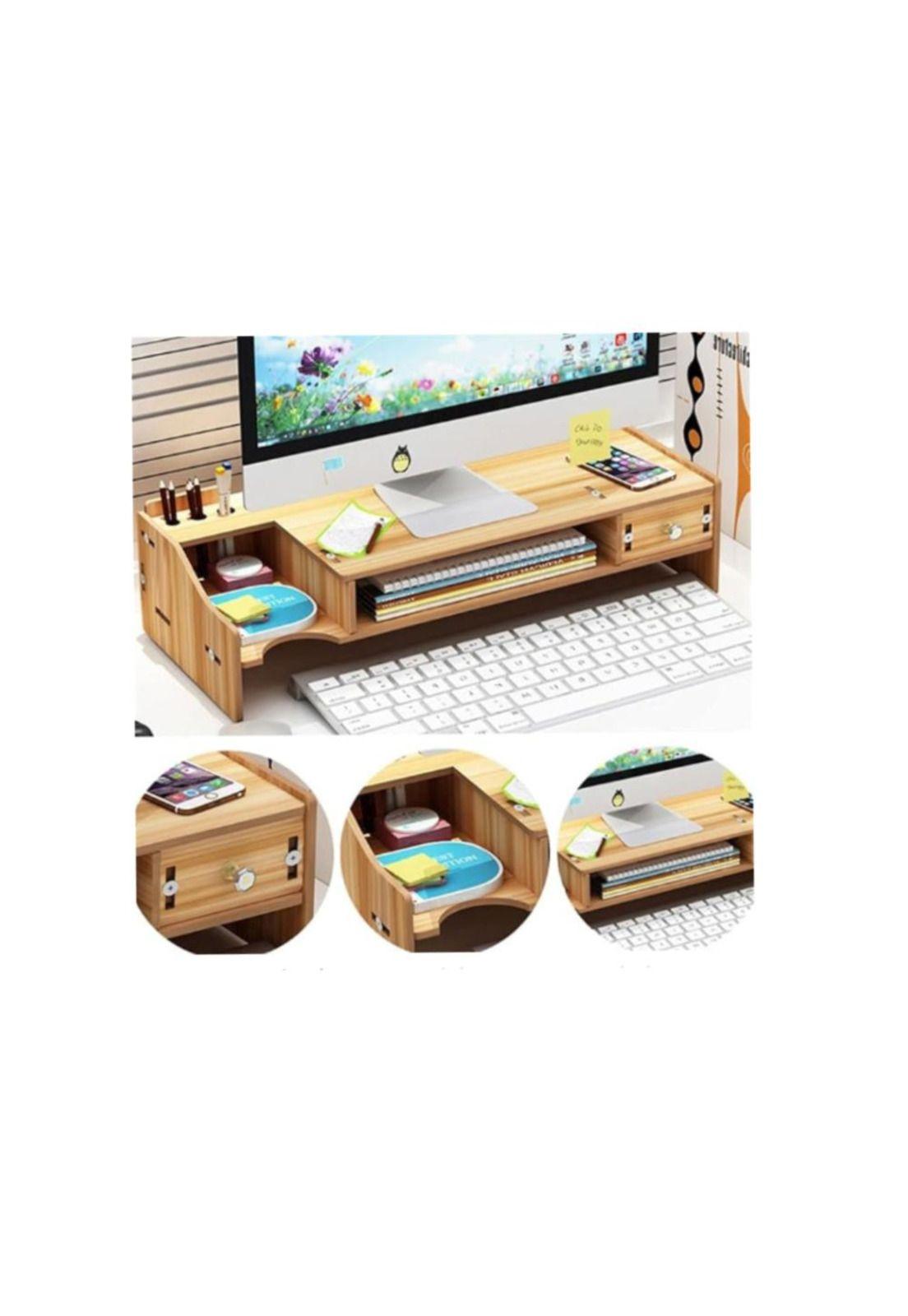 Soporte Elevador para monitor Organizador Armable de madera-3