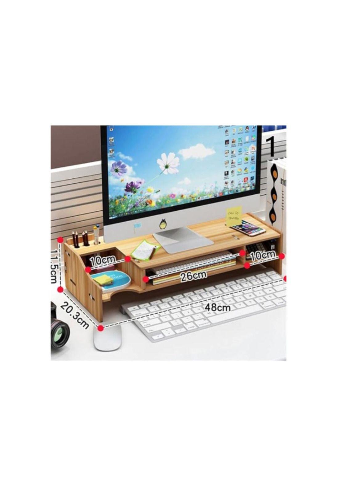 Soporte Elevador para monitor Organizador Armable de madera-4
