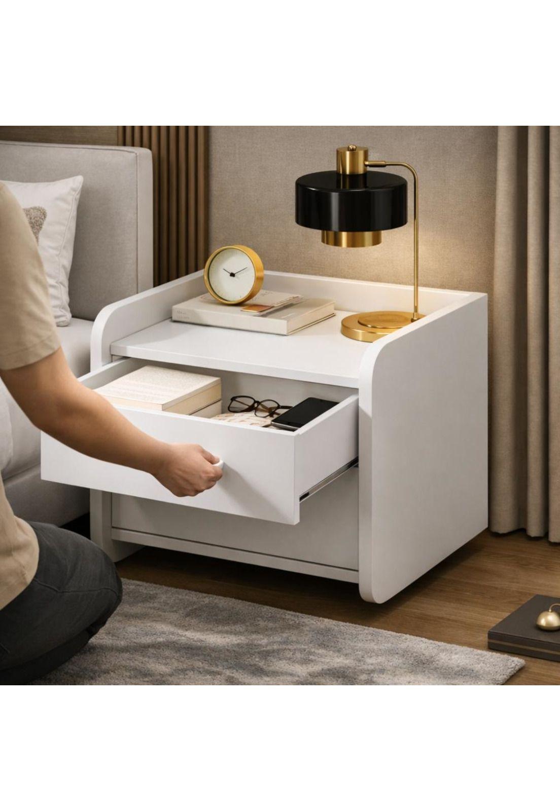 Velador Mesa De Noche Moderna Con 2 Cajones-3