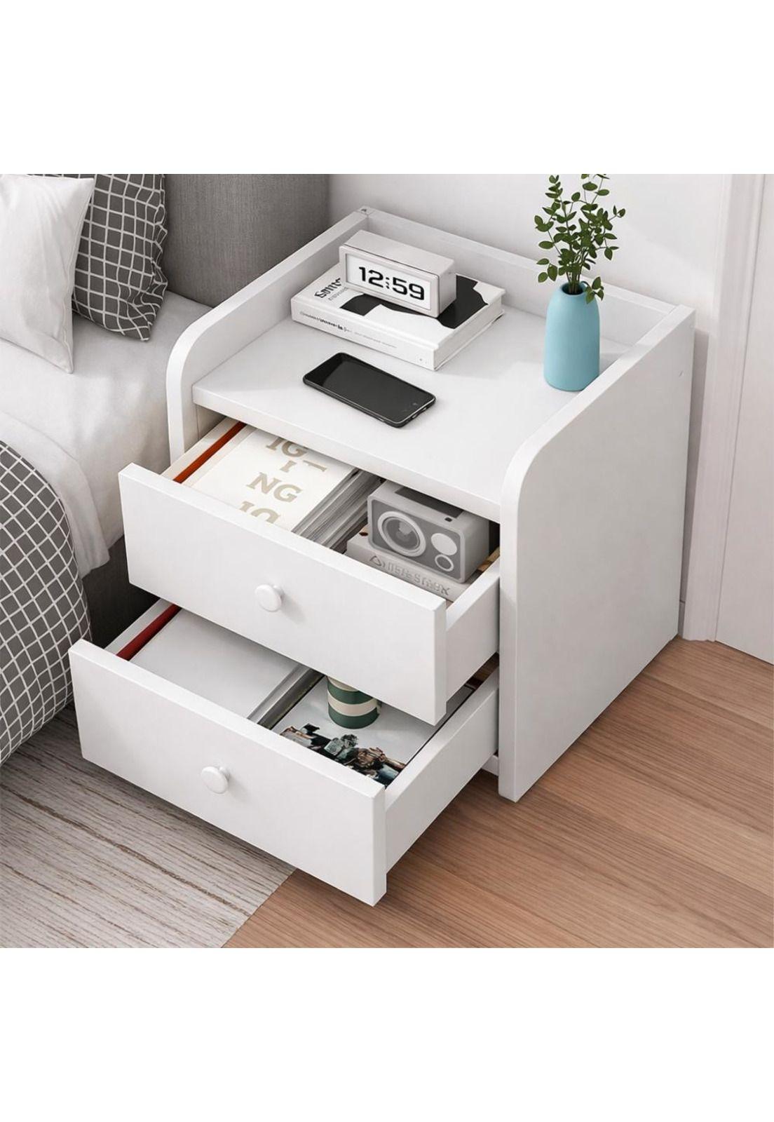 Velador Mesa De Noche Moderna Con 2 Cajones-4