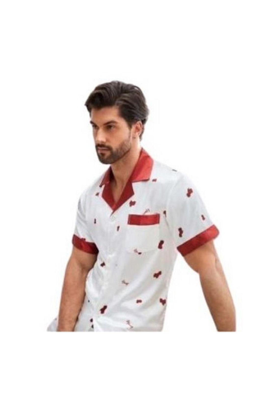Pijama Conjunto Hombre Estampado Fruta Short Satin Dormir-0