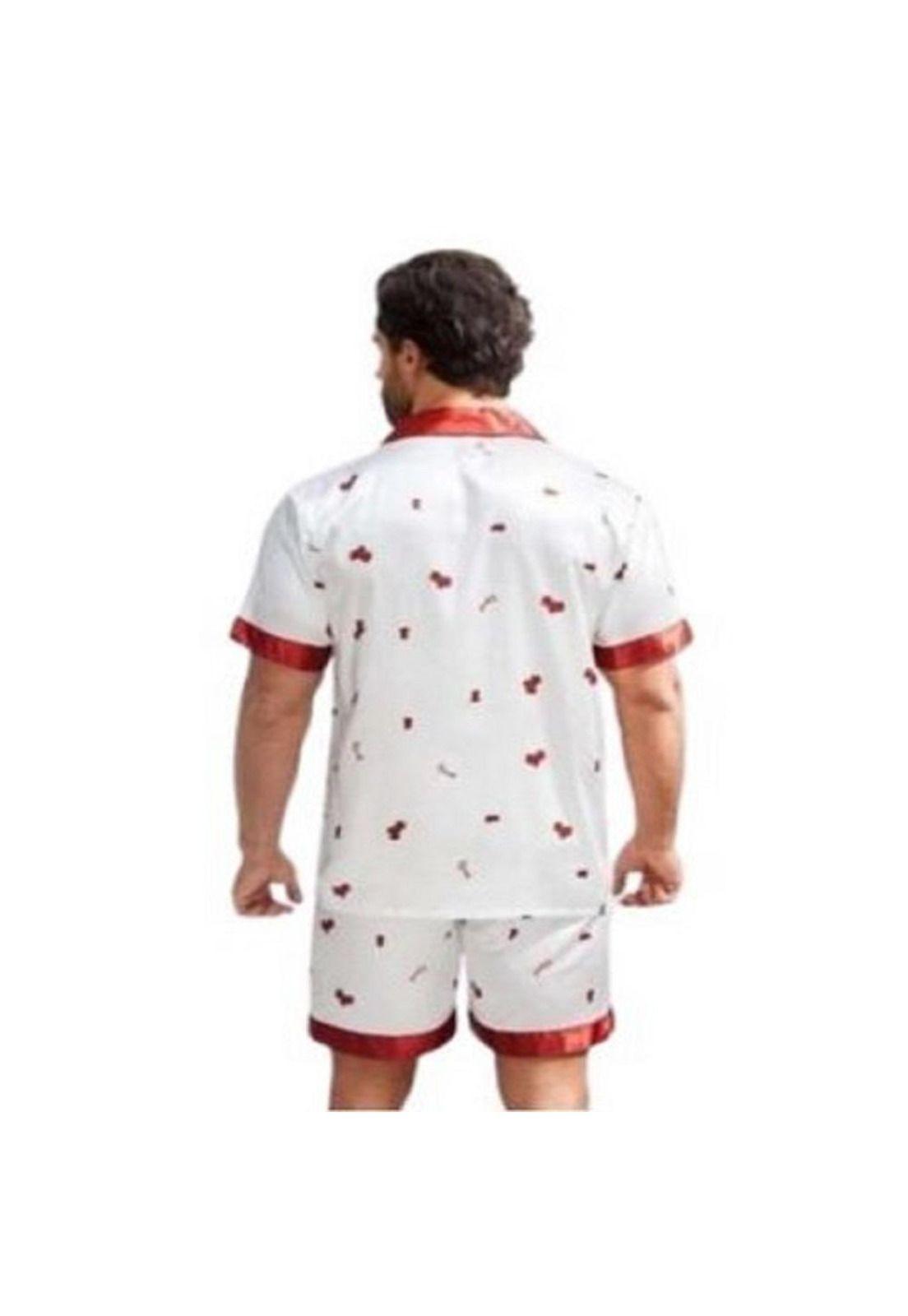 Pijama Conjunto Hombre Estampado Fruta Short Satin Dormir-1