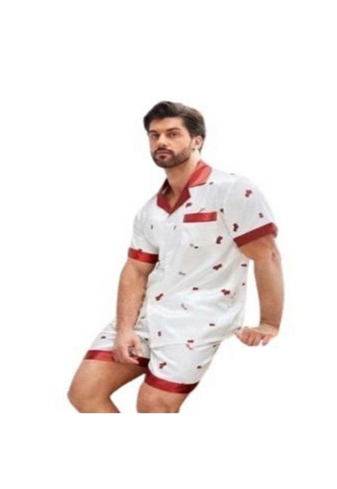 Pijama Conjunto Hombre Estampado Fruta Short Satin Dormir-2