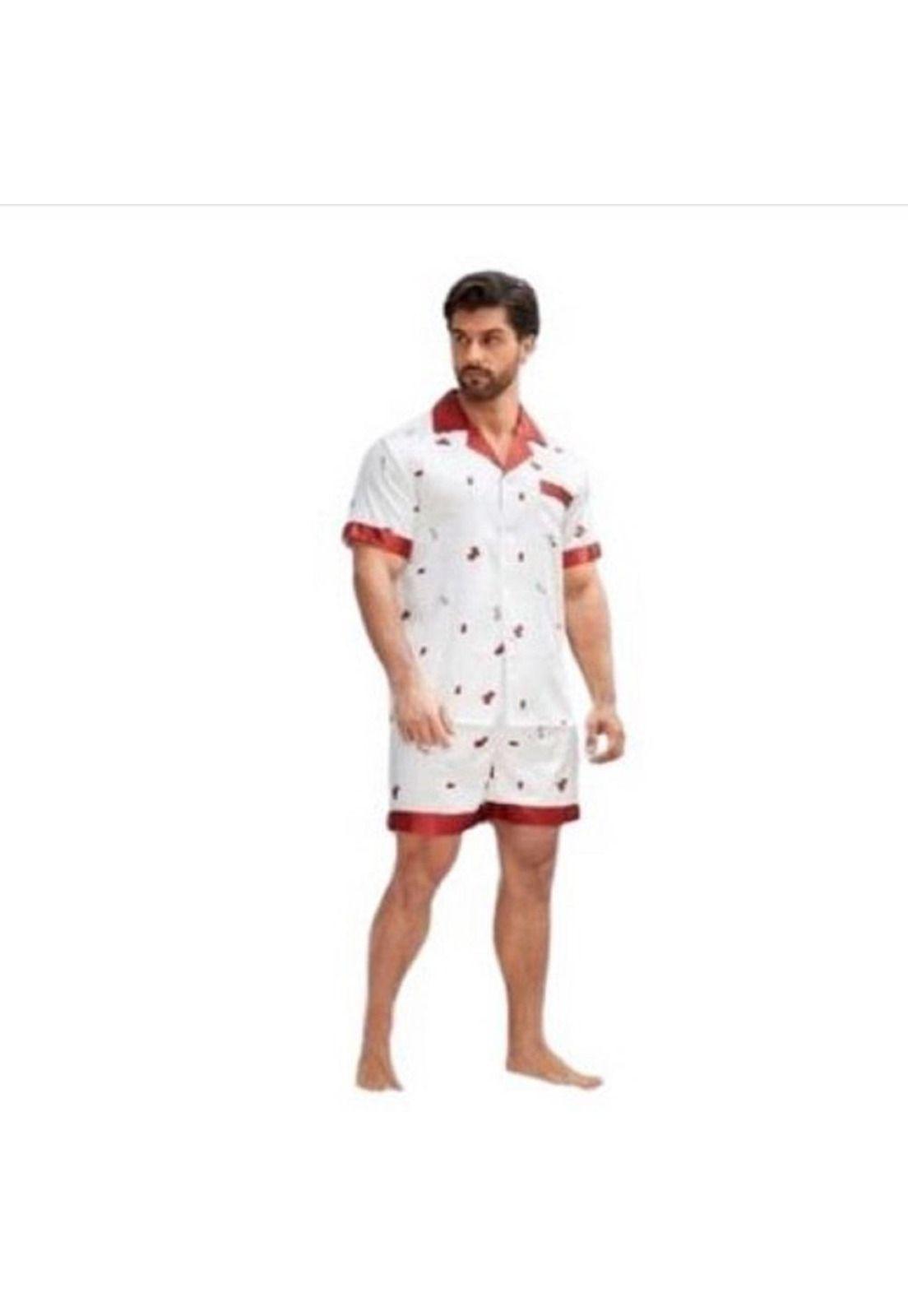Pijama Conjunto Hombre Estampado Fruta Short Satin Dormir-3