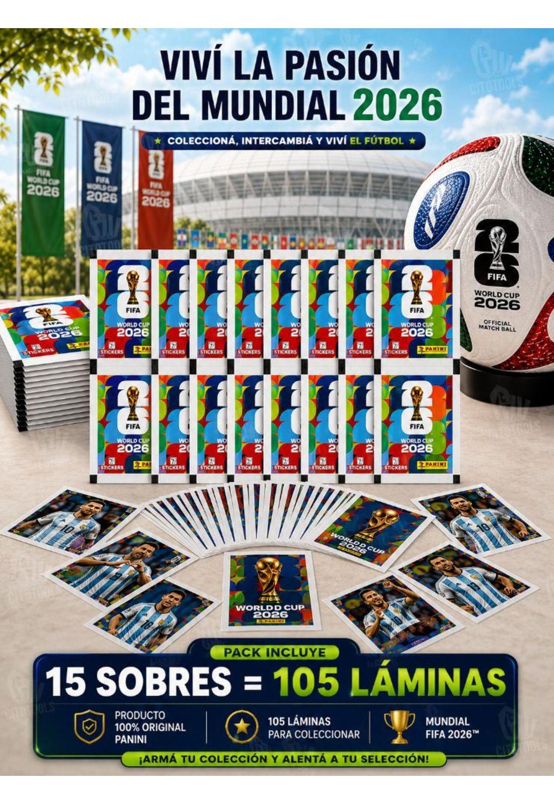 Pack 15 Sobres Panini Mundial 2026 105 Láminas Originales-2