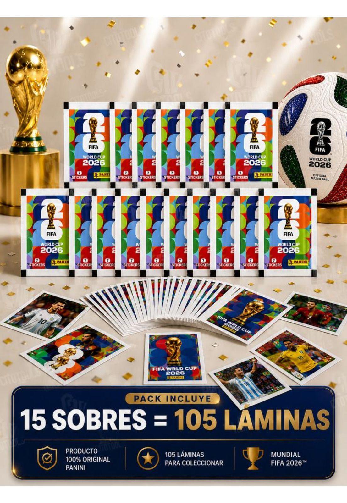 Pack 15 Sobres Panini Mundial 2026 105 Láminas Originales-3