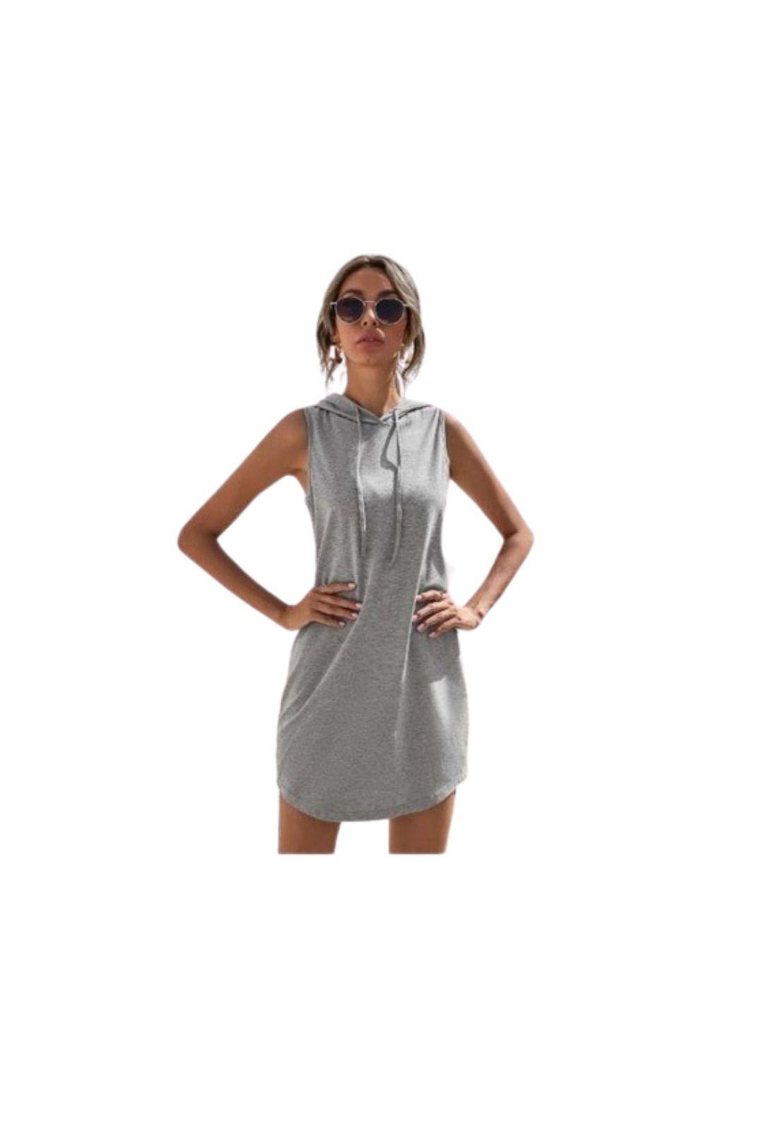 Vestido Deportivo Corto Suelto Sin Manga Con Capucha Verano-0